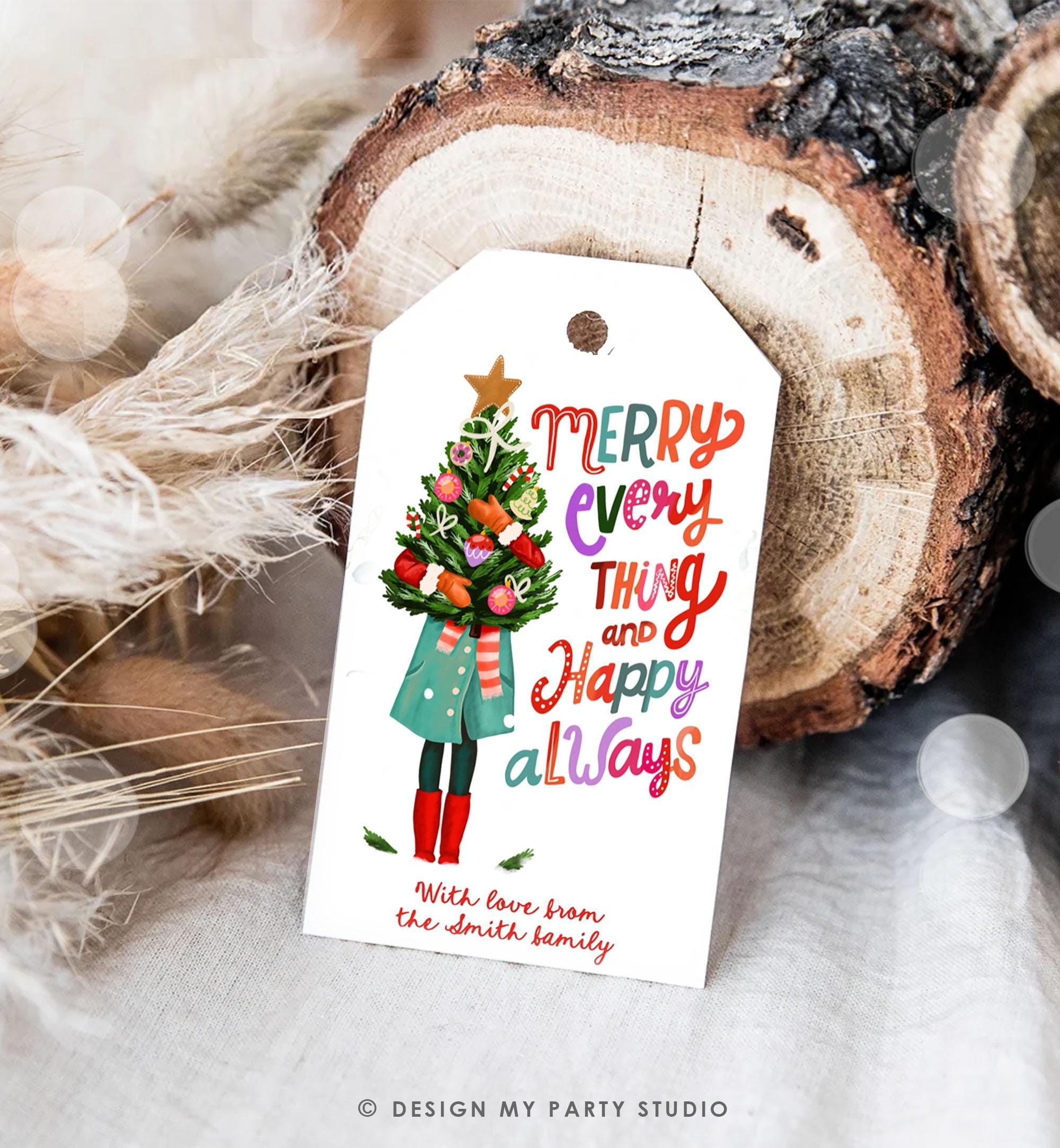 Editable Christmas Favor Tags Holiday Gift Tag Merry Christmas Merry Everything and Happy Always Label Download Printable Template 0443 0009