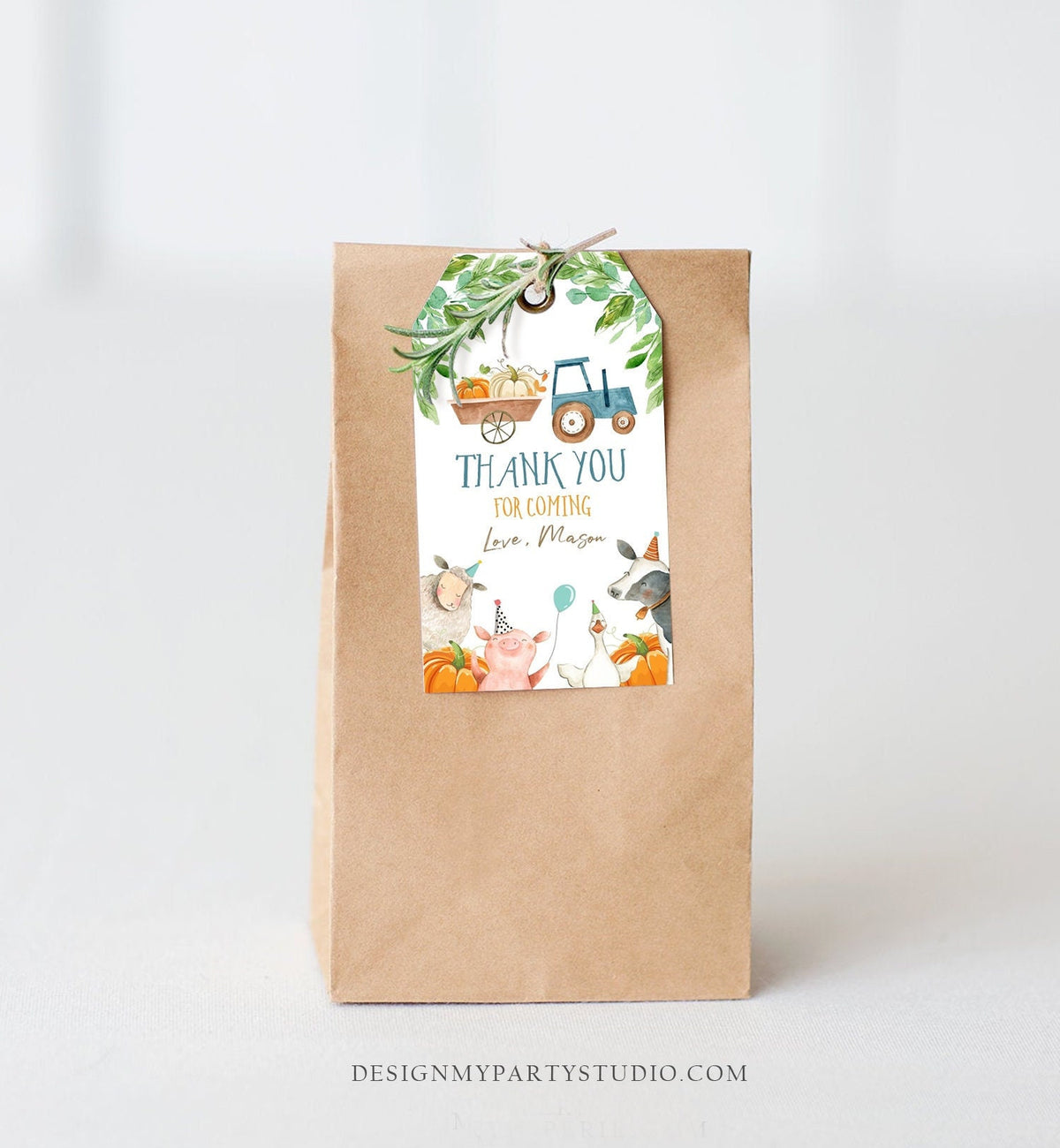 Editable Pumpkin Farm Favor Tags Tags Boy Farm Birthday Thank you tags Barnyard Fall Gift Tags Farm Birthday Digital Template Printable 0155