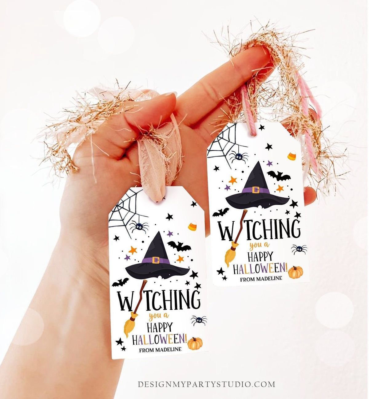Editable Halloween Favor Tags Witching You a Happy Halloween Trick Or Treat Favor Halloween Party Digital Download Template Printable 0261
