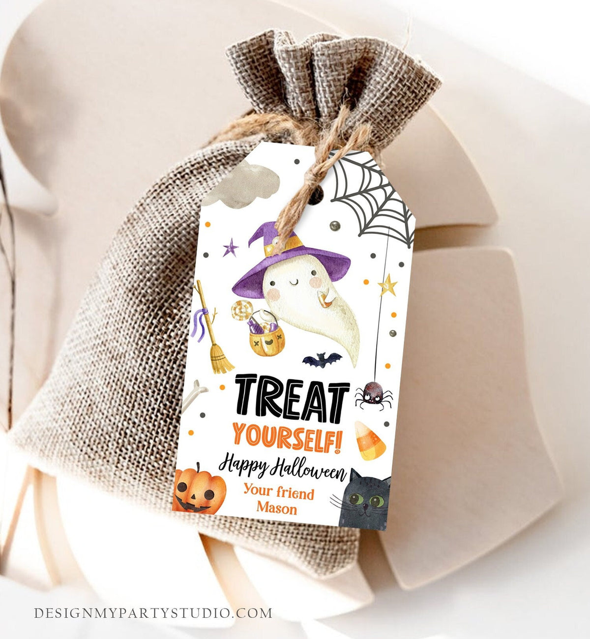 Editable Halloween Favor Tags Ghost Gift Tags Treat Yourself Trick Or Treat Bag Ghost Treat Tag Digital Download Template Printable 0261