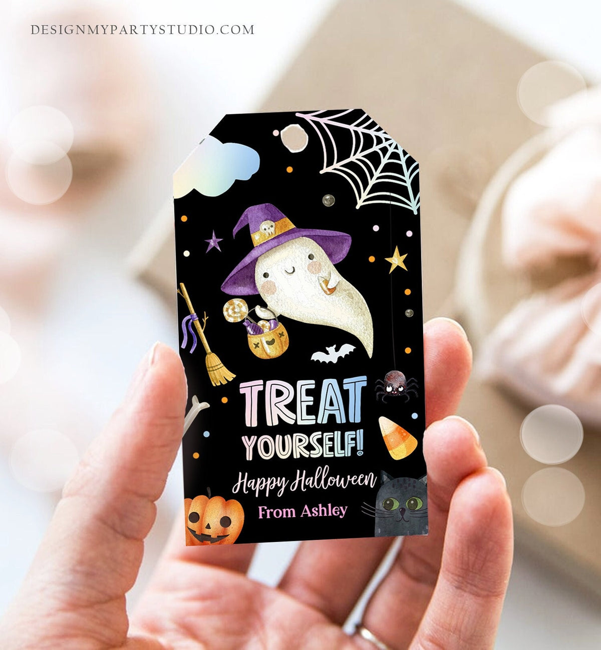 Editable Halloween Favor Tags Ghost Gift Tags Treat Yourself Trick Or Treat Bag Tag Ghost Treat Tag Digital Download Template Printable 0261