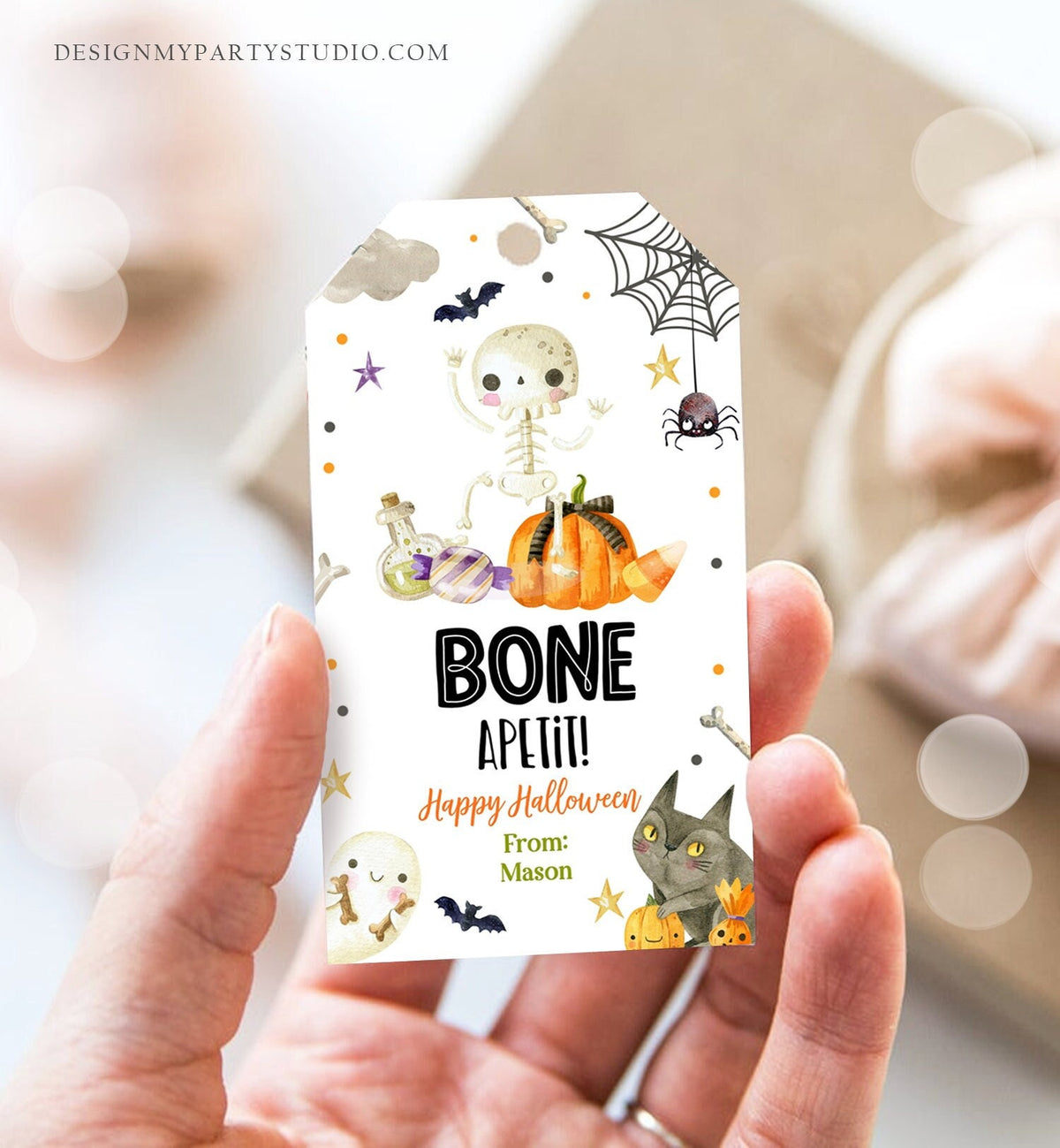 Editable Halloween Gift Tag Skeleton Gift Tags Trick Or Treat Halloween Cookie Tag School Treat Tag Digital Download Template Printable 0261