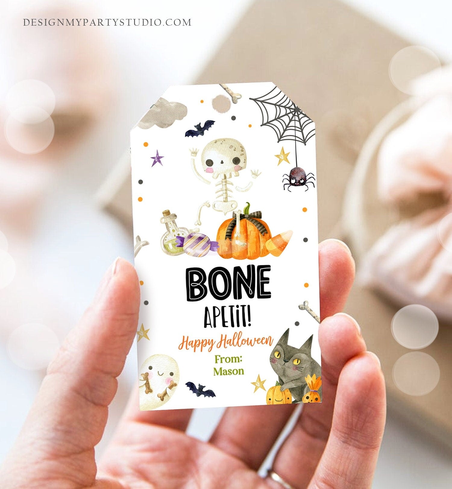 Editable Halloween Gift Tag Skeleton Gift Tags Trick Or Treat Halloween Cookie Tag School Treat Tag Digital Download Template Printable 0261