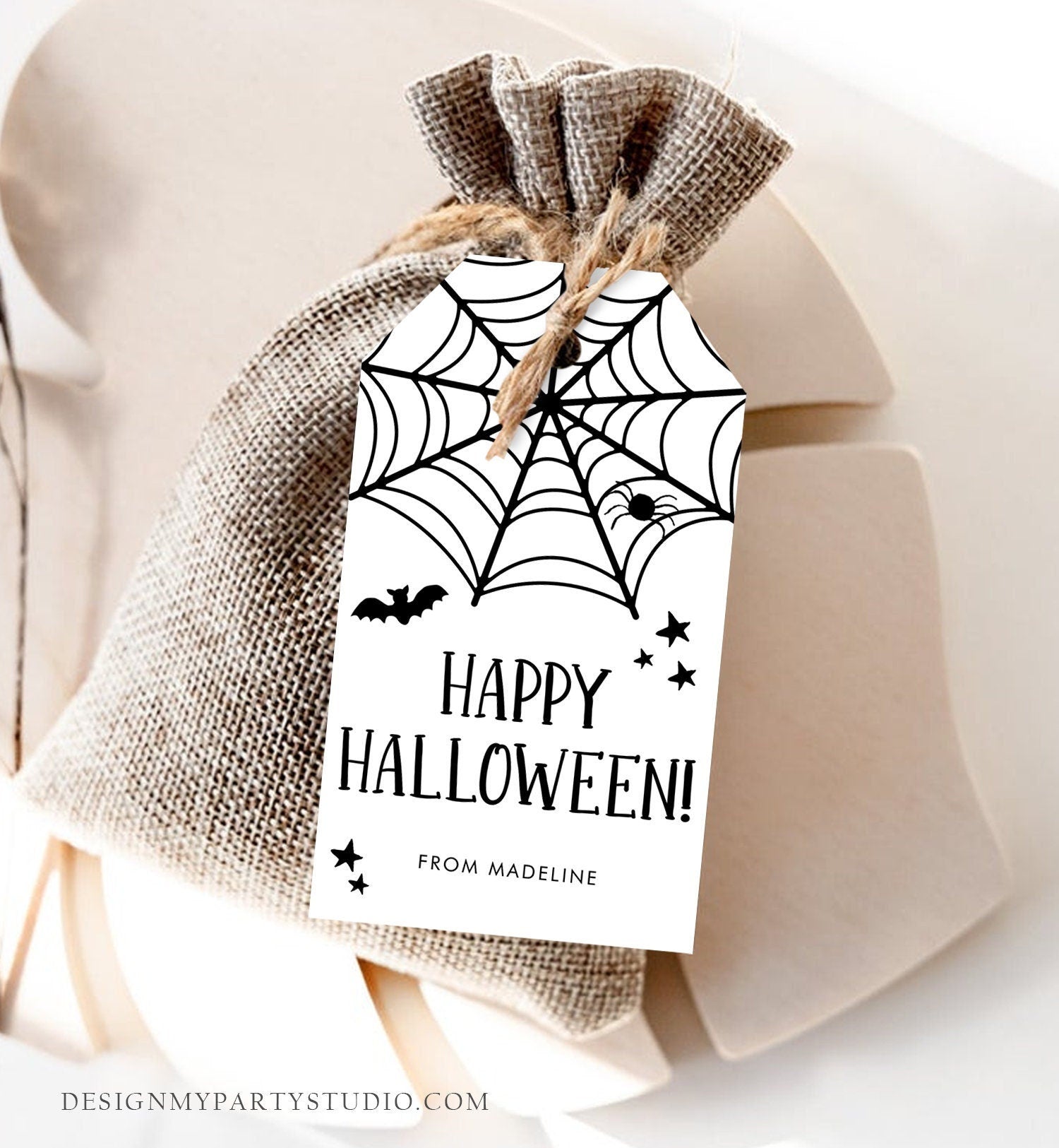Editable Happy Halloween Gift Tags Trick Or Treat Favor Tags Spiderweb Treat Bag Spooky Personalized Download Template Printable 0261 0009