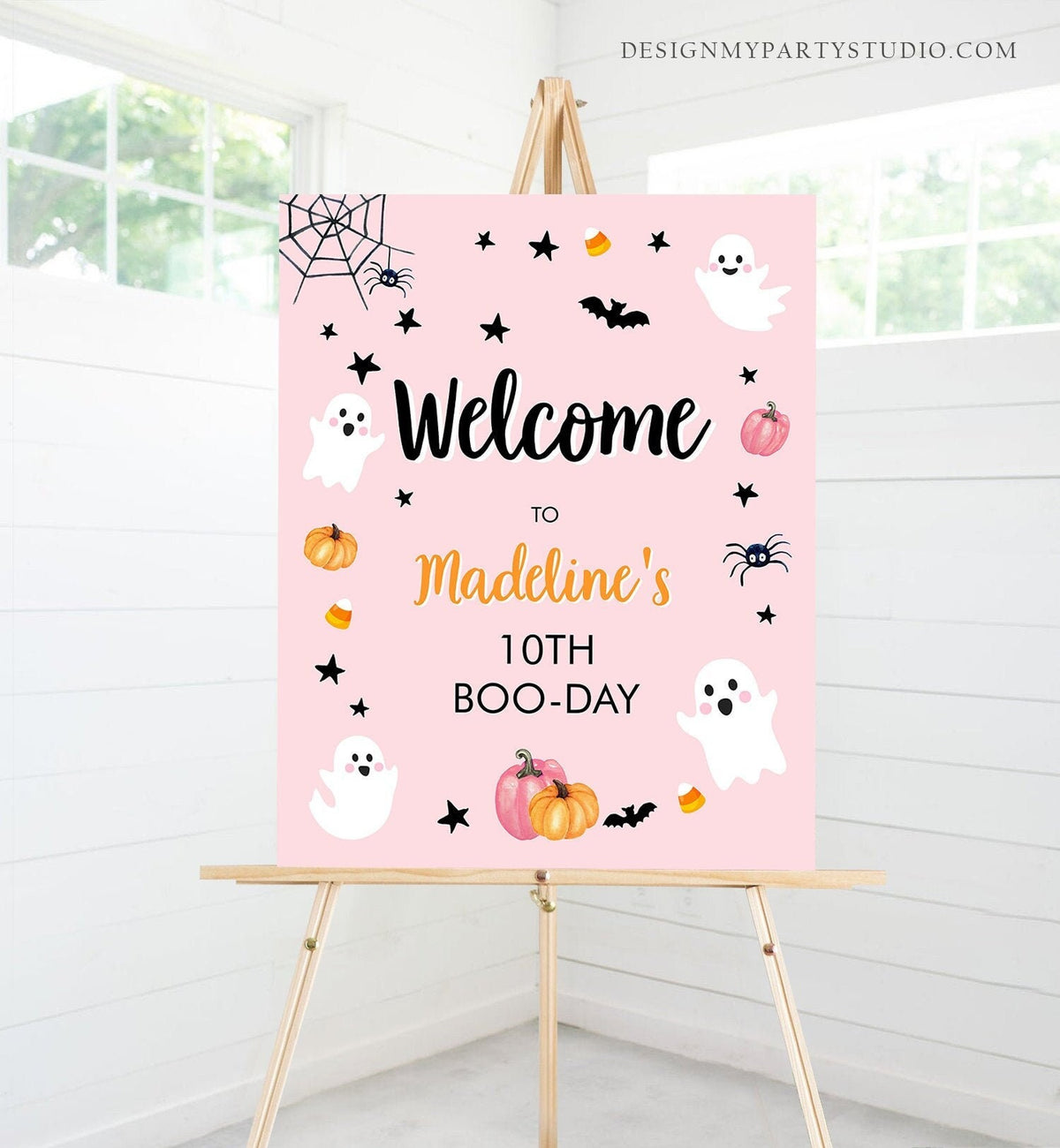 Editable Halloween Birthday Welcome Sign Halloween Party Welcome Halloween Birthday Pink Girl Costume Party Digital Template Printable 0418