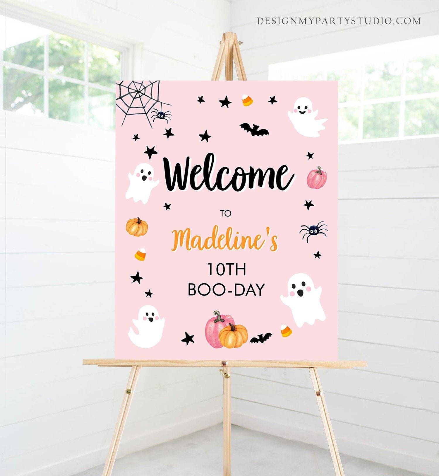 Editable Halloween Birthday Welcome Sign Halloween Party Welcome Halloween Birthday Pink Girl Costume Party Digital Template Printable 0418