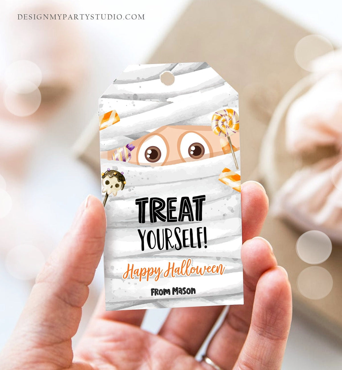 Editable Halloween Favor Tag Mummy Gift Tags Costume Party Trick Or Treat Candy Tags Mummy Treat Digital Download Template Printable 0261