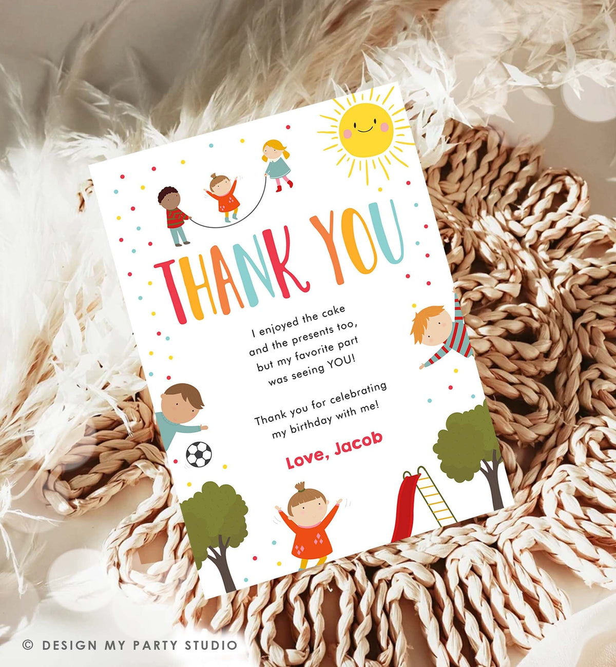 Editable Playground Thank You Card Birthday Boy In the Park Party Climb Slide and Play Note Digital Download Template Printable 0327
