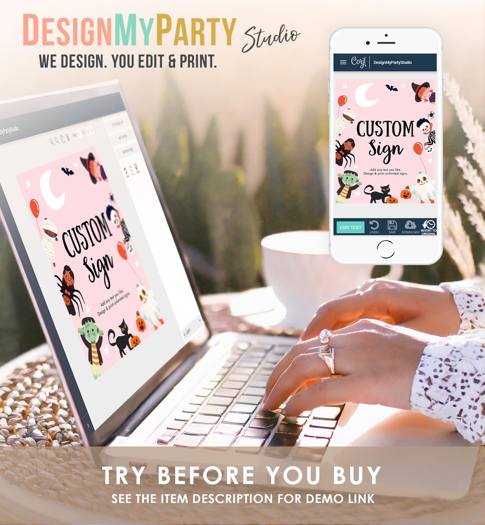 Editable Custom Halloween Sign Birthday Ghost Costume Kids Spooky Spooktacular Monster With Mummy Table Pink Digital Template Printable 0473