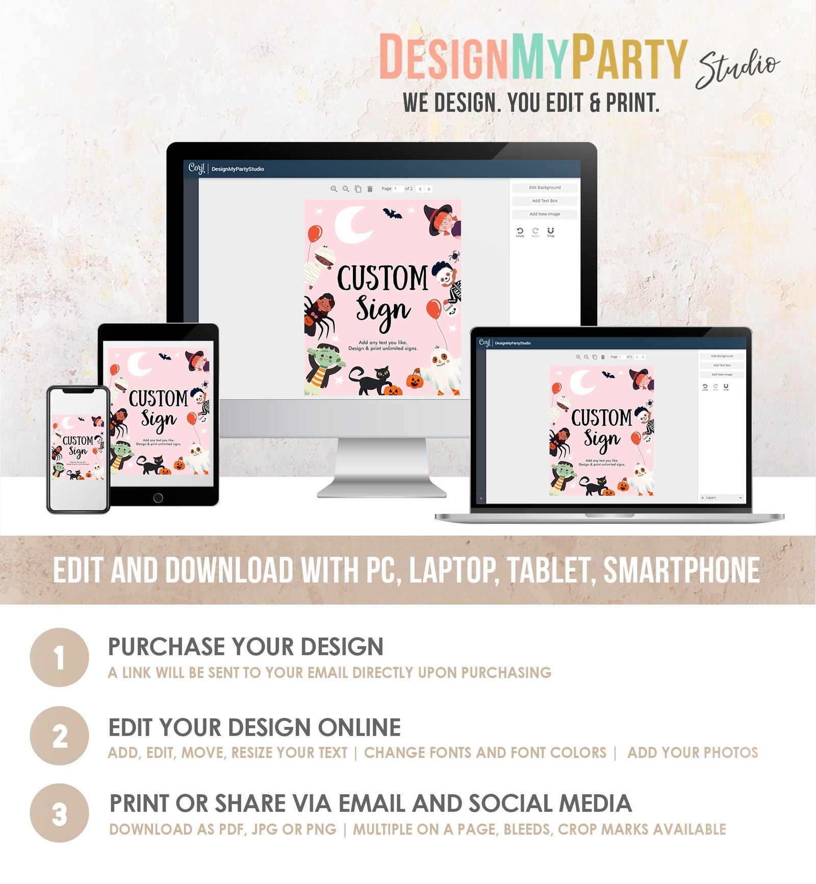 Editable Custom Halloween Sign Birthday Ghost Costume Kids Spooky Spooktacular Monster With Mummy Table Pink Digital Template Printable 0473