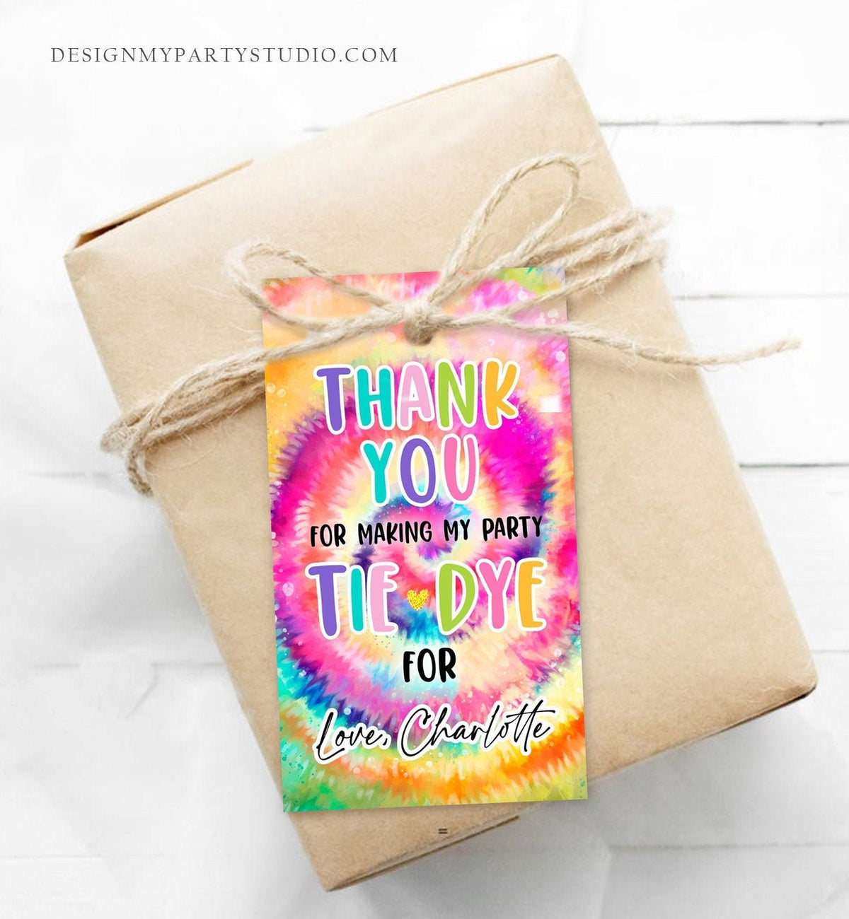 Editable Tie Dye Favor Tags Gift Tag Girl Tie Dye Birthday Thank You Download Hippie Peace Love Craft Party Digital Template Printable 0407