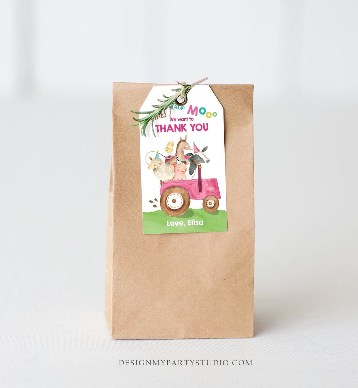 Editable Farm Favor Tags Tags Pink Farm Birthday Thank you tags Barnyard Gift Tags Pink Tractor Birthday Digital Template Printable 0155