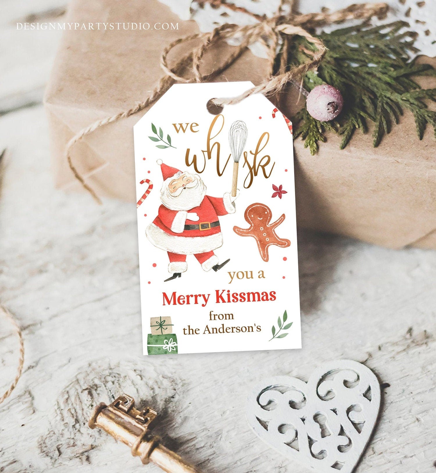 Editable We Whisk you a Merry Kissmas Tag Christmas Whisk Gift Tag Baking Tag Santa Holiday Favor Digital Download Template Printable 0443
