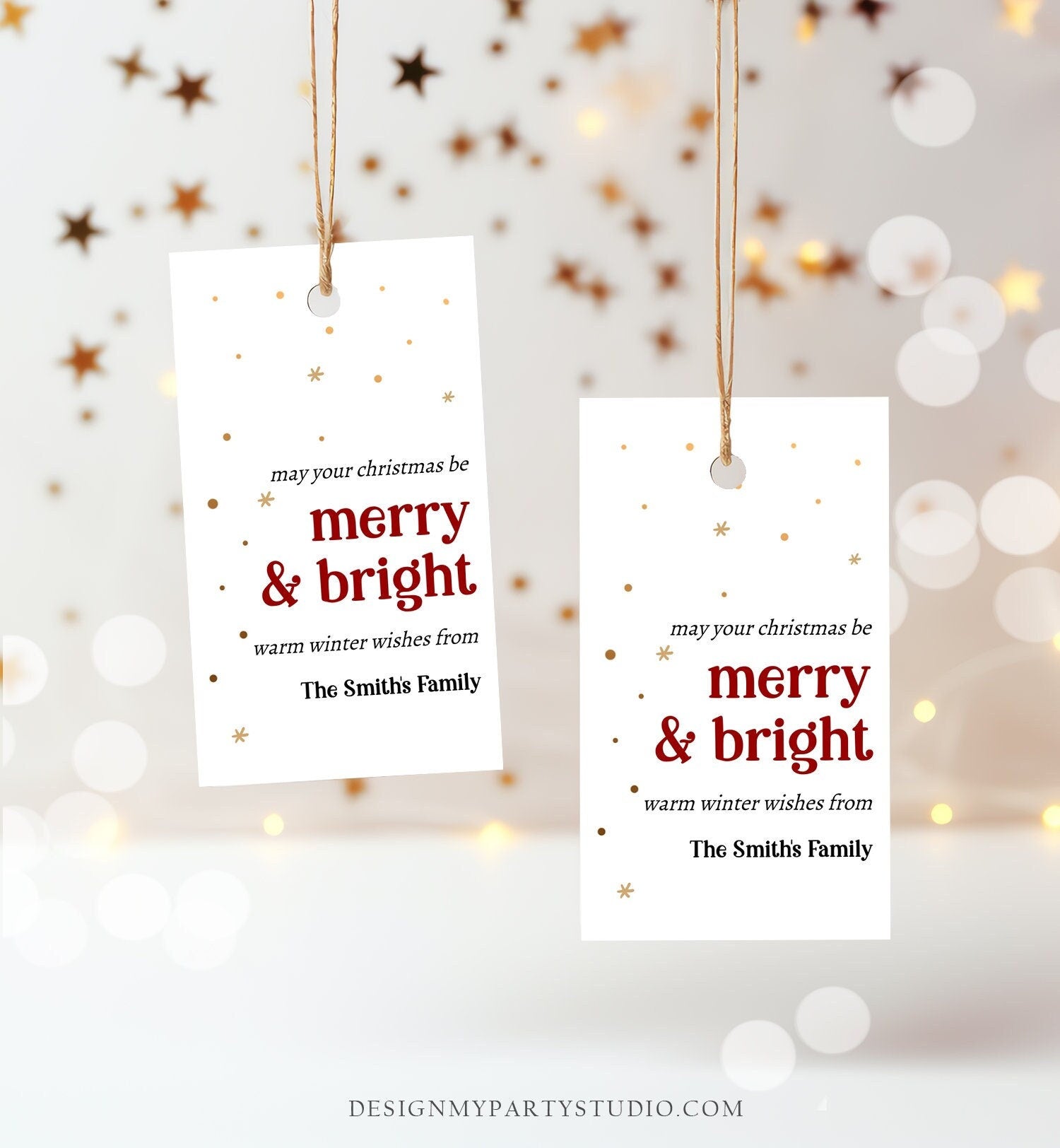 Editable Holiday Gift Tags Christmas Gift Tags Merry & Bright Minimalist Holiday Labels Coworkers Digital Download Template Printable 0443