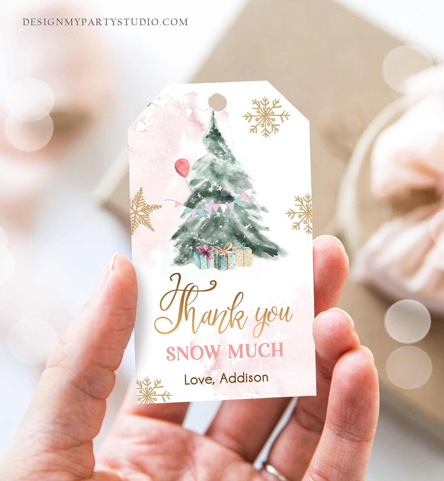 Editable Winter Tree Favor Tag Winter Onederland Pink Girl Christmas Thank You Snow Much Shower Birthday Digital Template Printable 0363