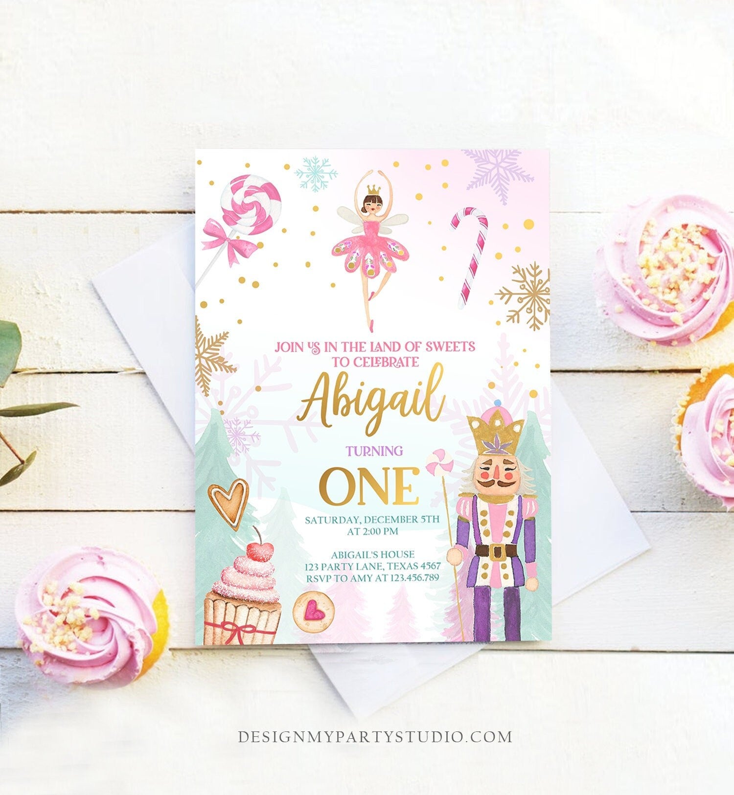 Editable Nutcracker Birthday Invitation Girl Land of Sweets Winter Pink Girl Sugar Plum Fairy Digital Download Template Printable 0352