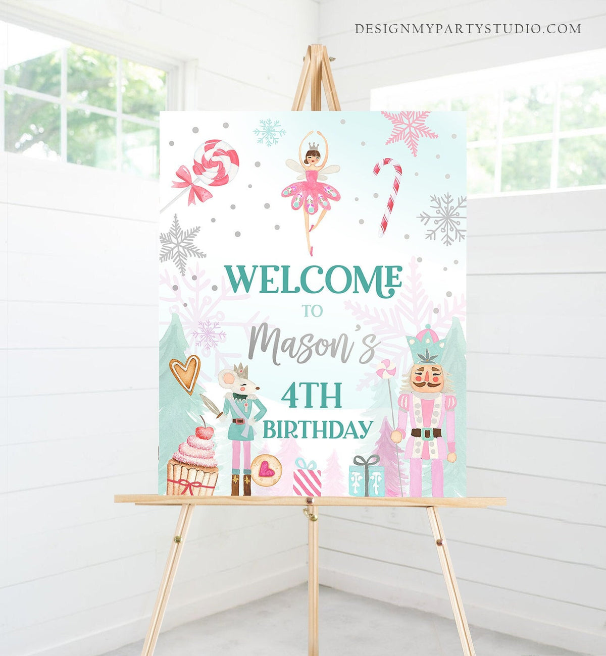Editable Nutcracker Birthday Welcome Sign Winter Birthday Girl Land of Sweets Christmas Holiday Digital Download Template Printable 0352