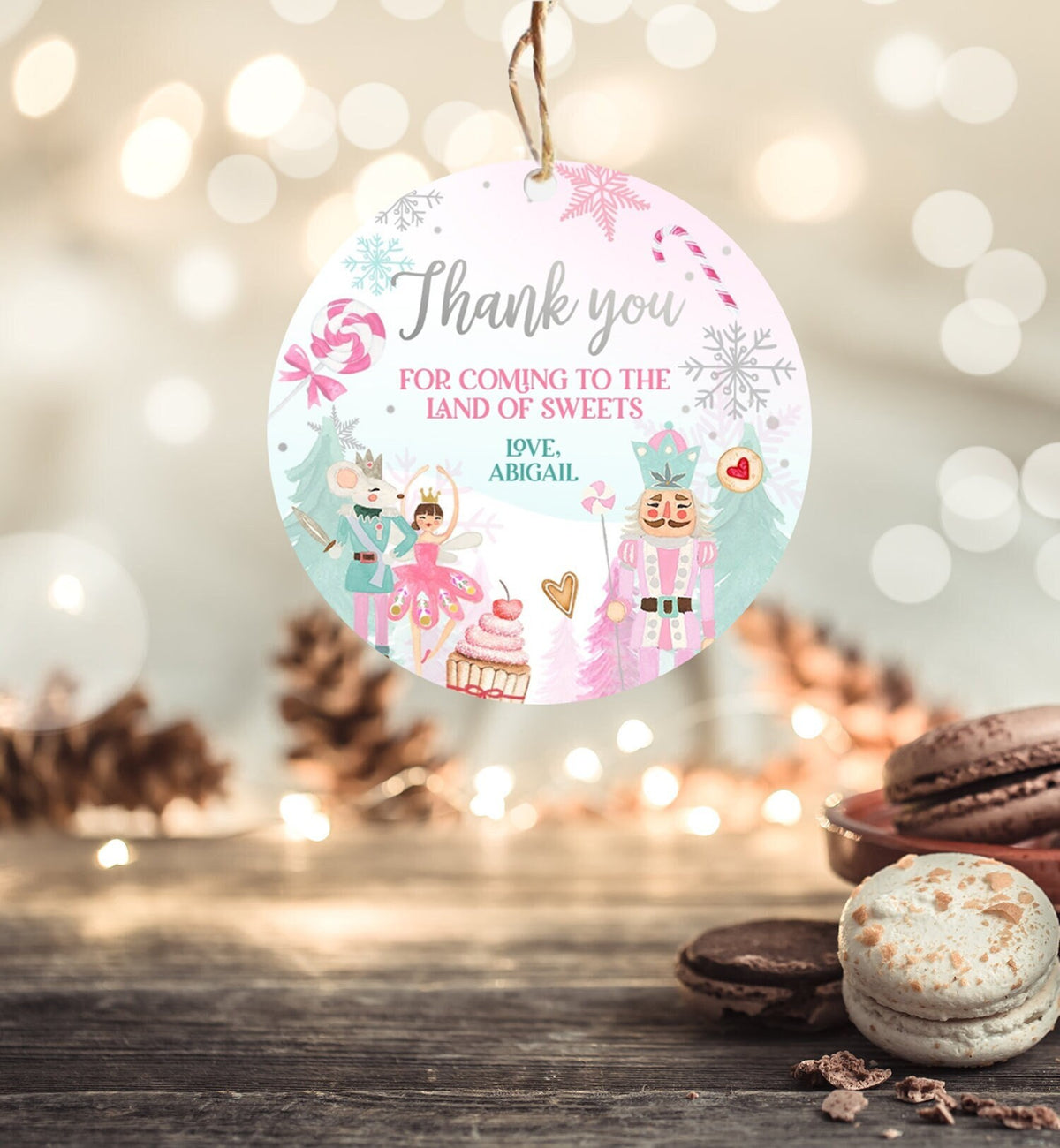 Editable Nutcracker Favor Tag Nutcracker Birthday Land of Sweets Thank You Sugar Plum Fairy Christmas Winter Pink Silver Girl Printable 0352