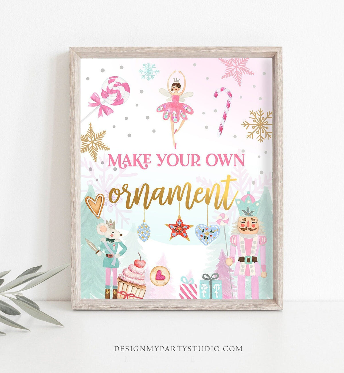 Make Your Own Ornament Station Sign Nutcracker Birthday Decor Girl Sugar Plum Fairy Pink Gold Ballet Digital Download Printable 0352