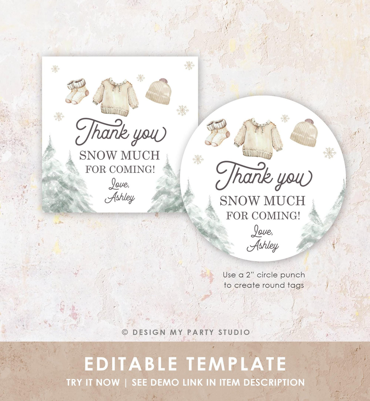 Editable Winter Baby Clothes Baby Shower Favor Tag Baby It&#39;s Cold Outside Christmas Watercolor Digital Download Template Printable 0491