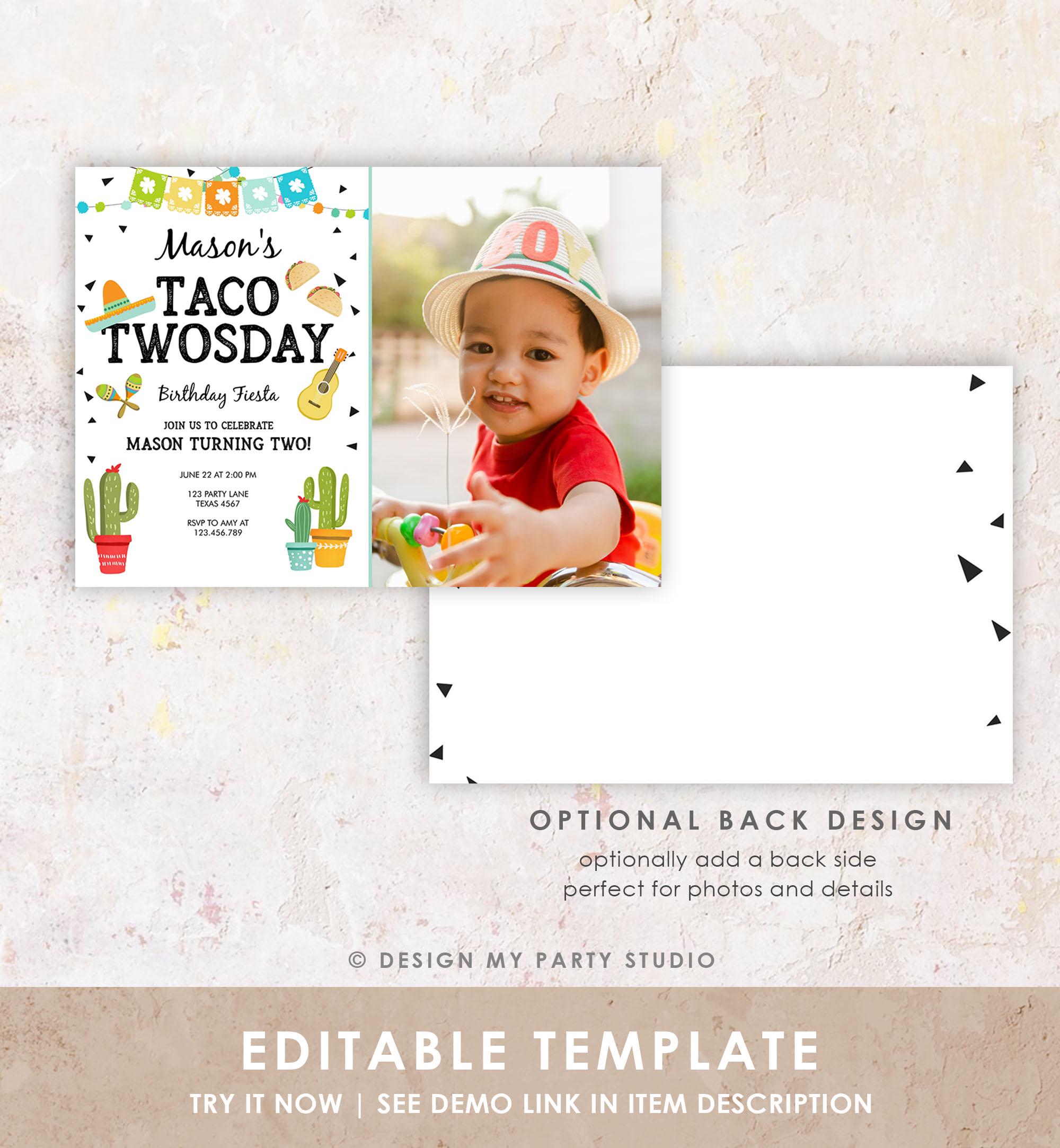 Editable Taco Twosday Invitation Mexican Twosday Birthday Fiesta 2nd Birthday Boy Fiesta Two Download Printable Invite Template Evite 0161