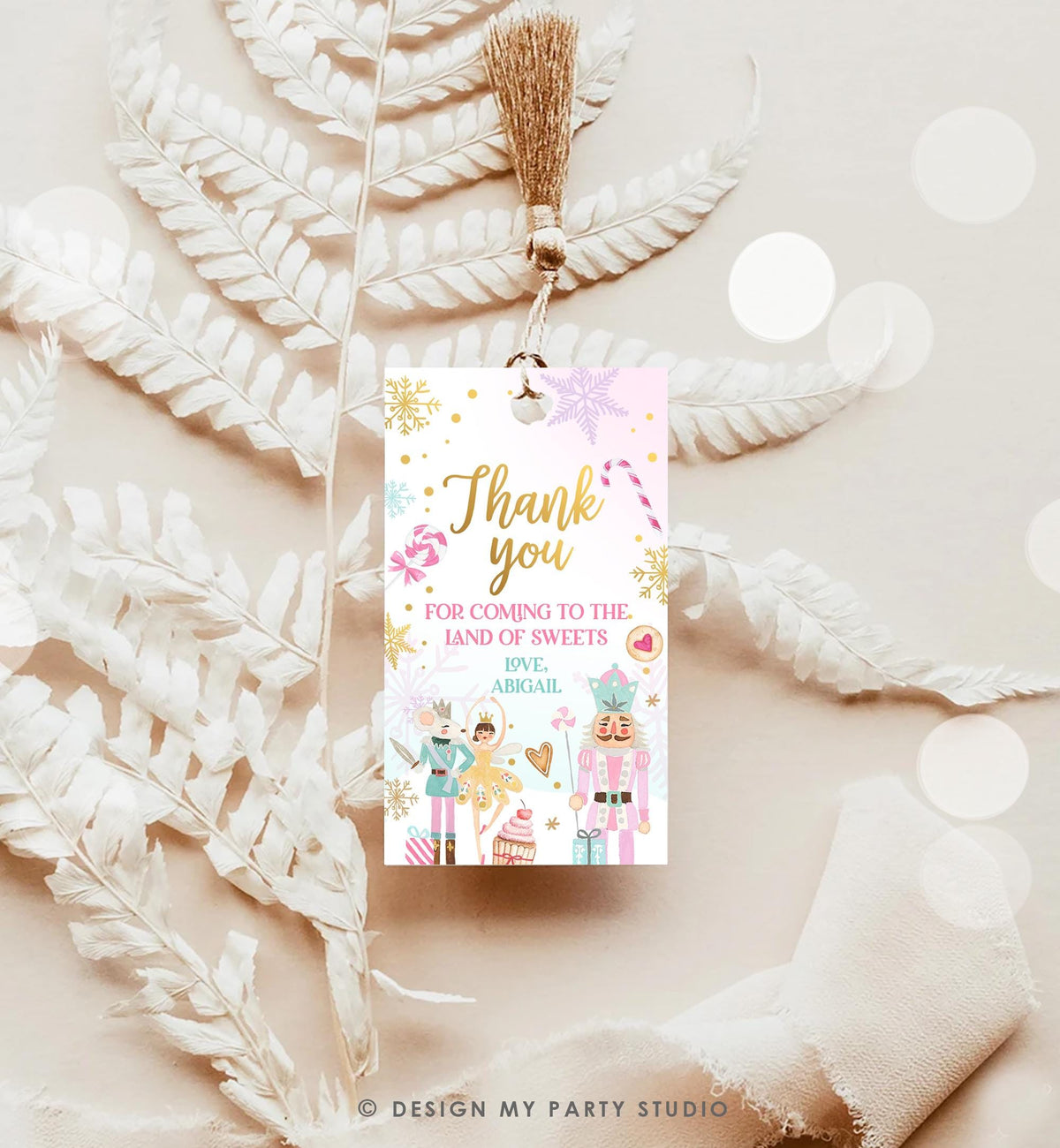 Editable Nutcracker Favor Tag Girl Birthday Land of Sweets Thank You Sugar Plum Fairy Christmas Winter Pink Digital Template Printable 0352