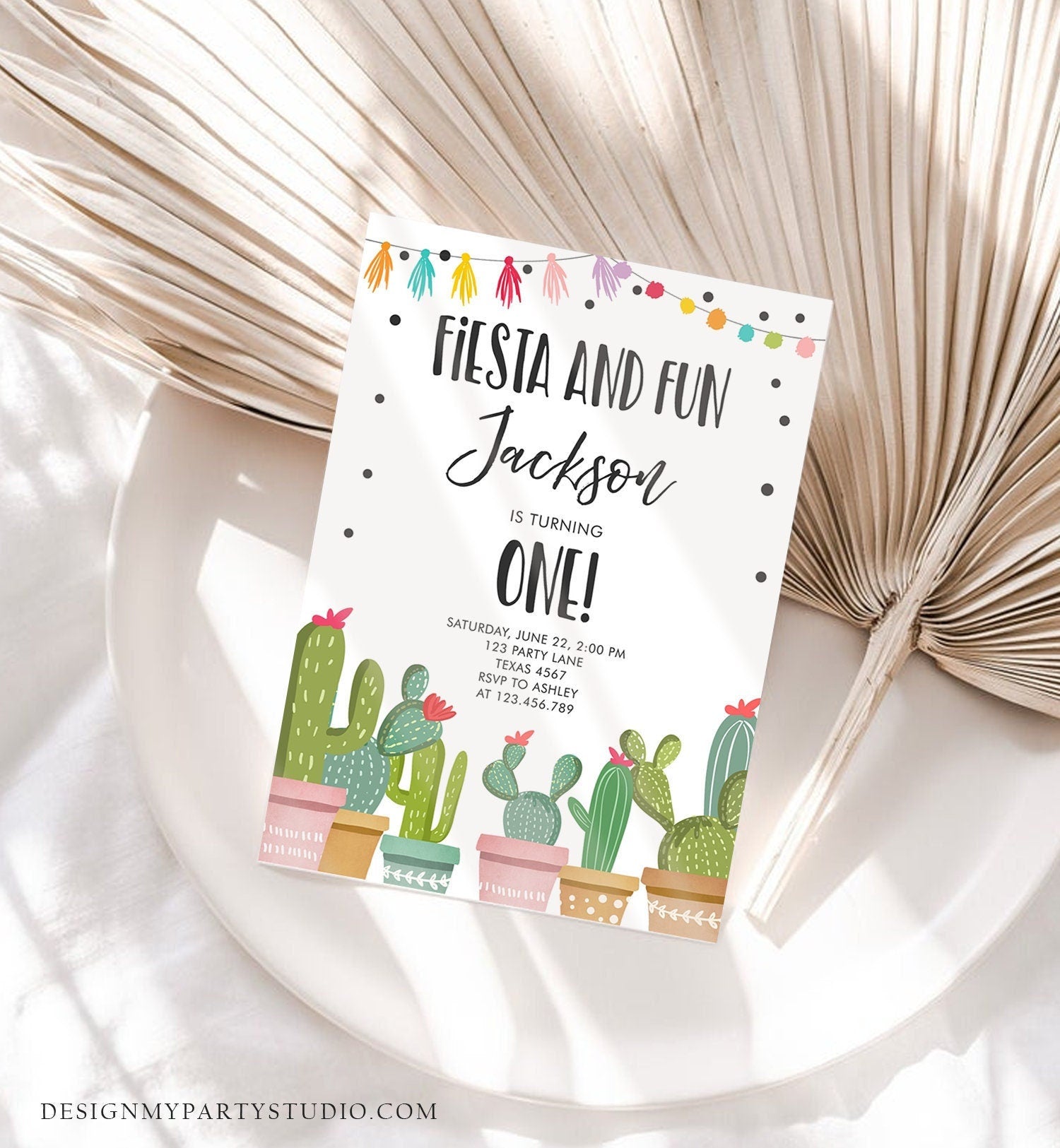 Editable Fiesta and Fun Birthday Invitation Boy First Fiesta Cactus Mexican Party Download Digital Download Template Printable 0254