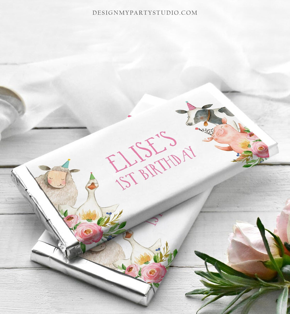 Editable Candy Bar Wrapper Farm Animals Birthday Candy Wrapper Party Animals Favors Party Girl Barnyard Thank You Template Printable 0155