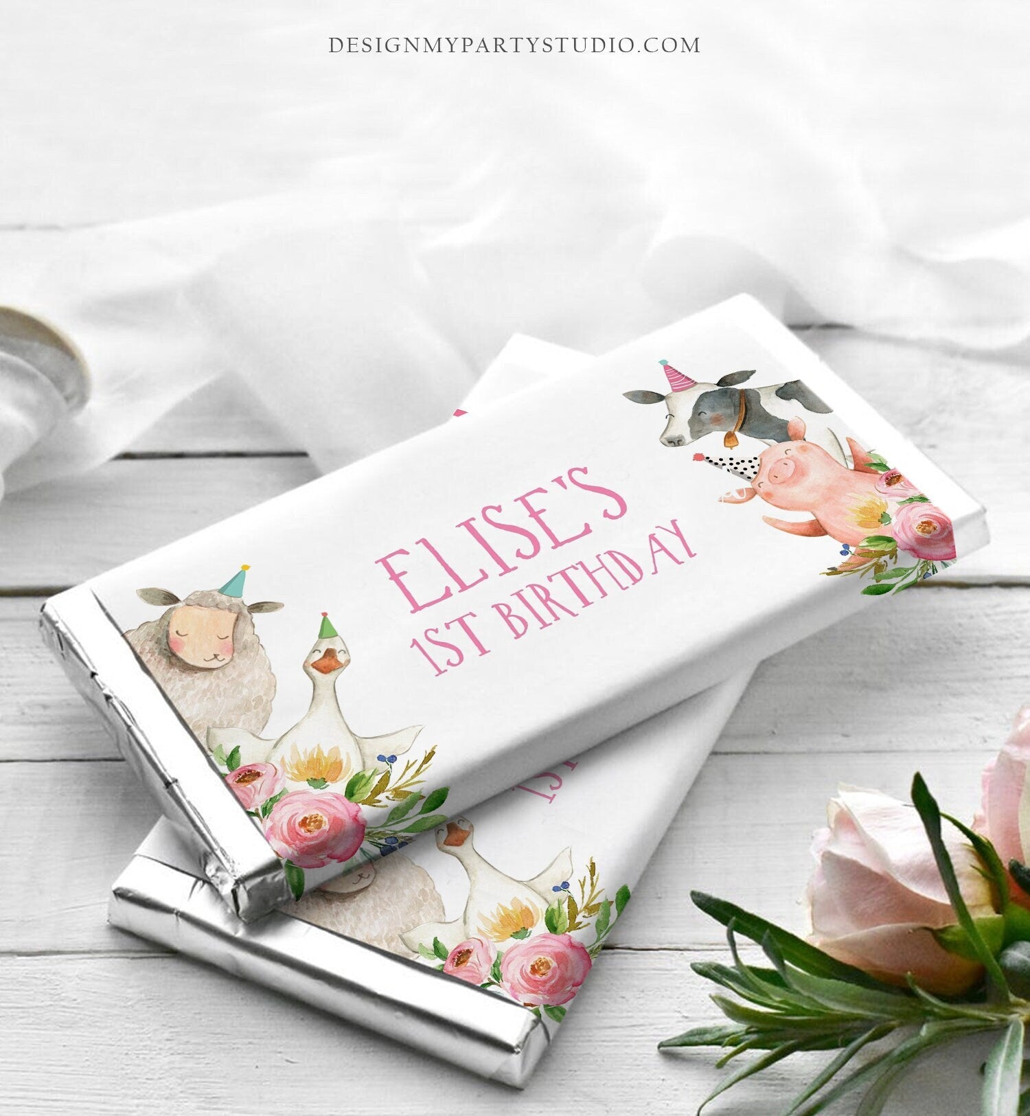 Editable Candy Bar Wrapper Farm Animals Birthday Candy Wrapper Party Animals Favors Party Girl Barnyard Thank You Template Printable 0155