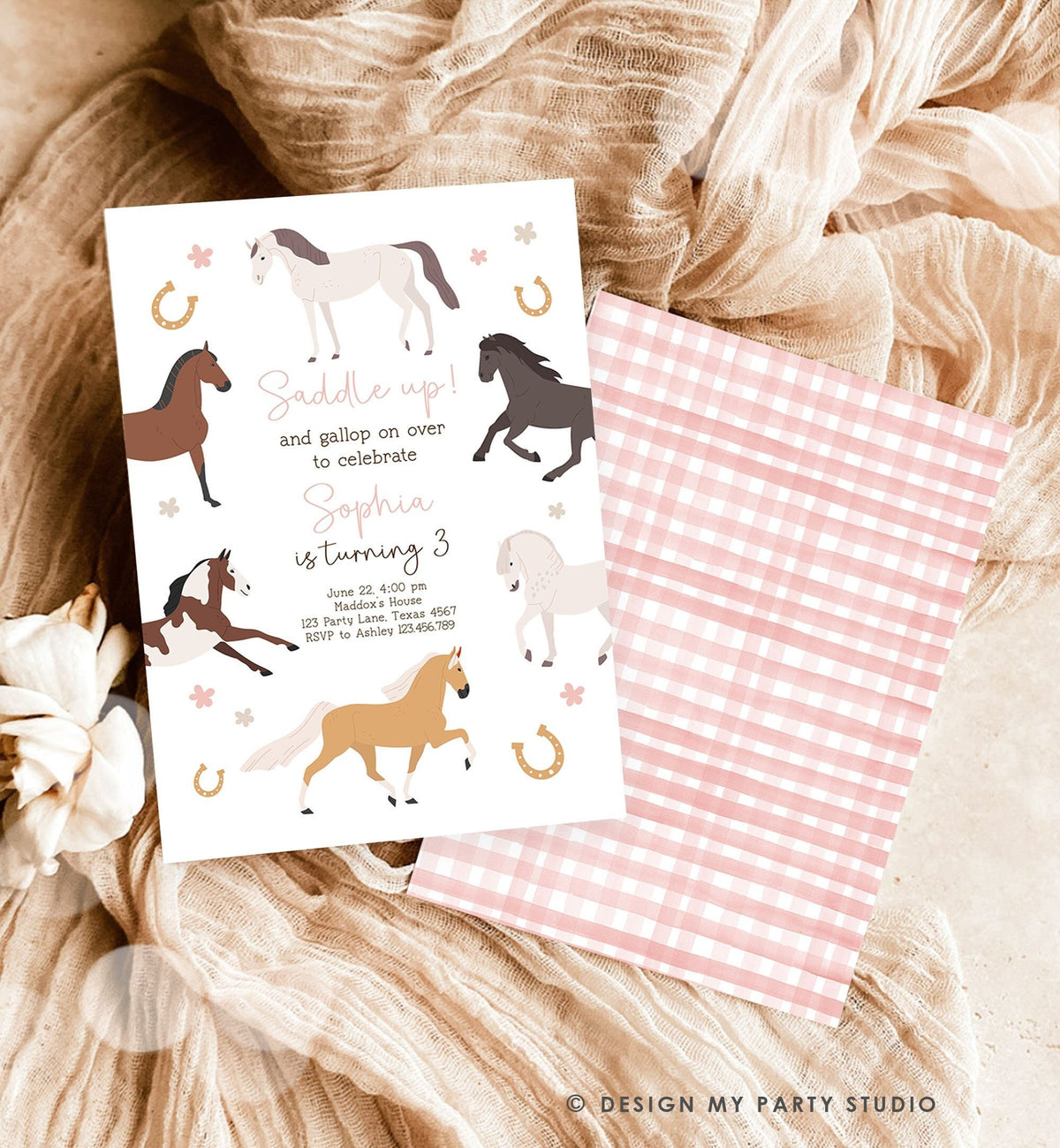 Editable Horse Birthday Invitation Girl Saddle Up Cowgirl Horse Party Horse Invite Pink Pony Floral Download Printable Template Evite 0513