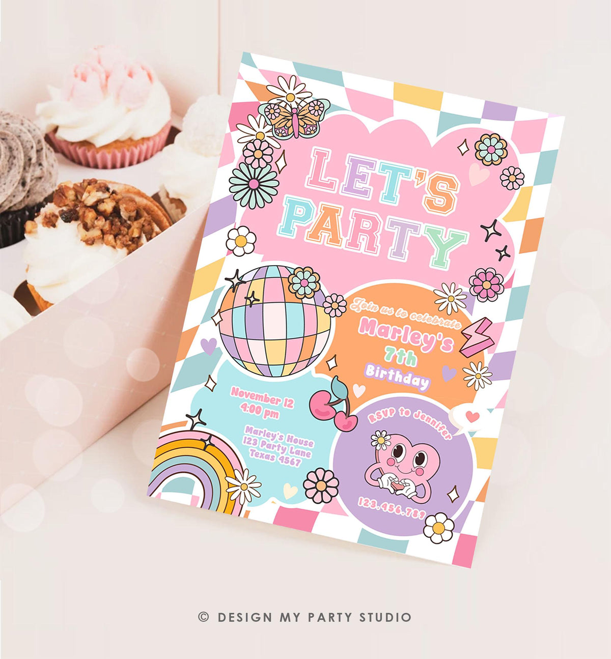 Editable Preppy Birthday Party Invitation Let&#39;s Party Birthday Varsity Fashion Tween Disco Teen Party Download Template Evite Digital 0524