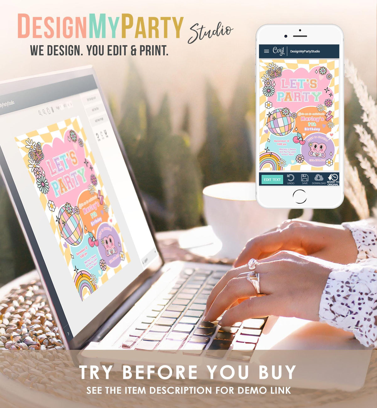 Editable Preppy Birthday Party Invitation Let&#39;s Party Birthday Varsity Fashion Tween Disco Teen Party Download Template Evite Digital 0524