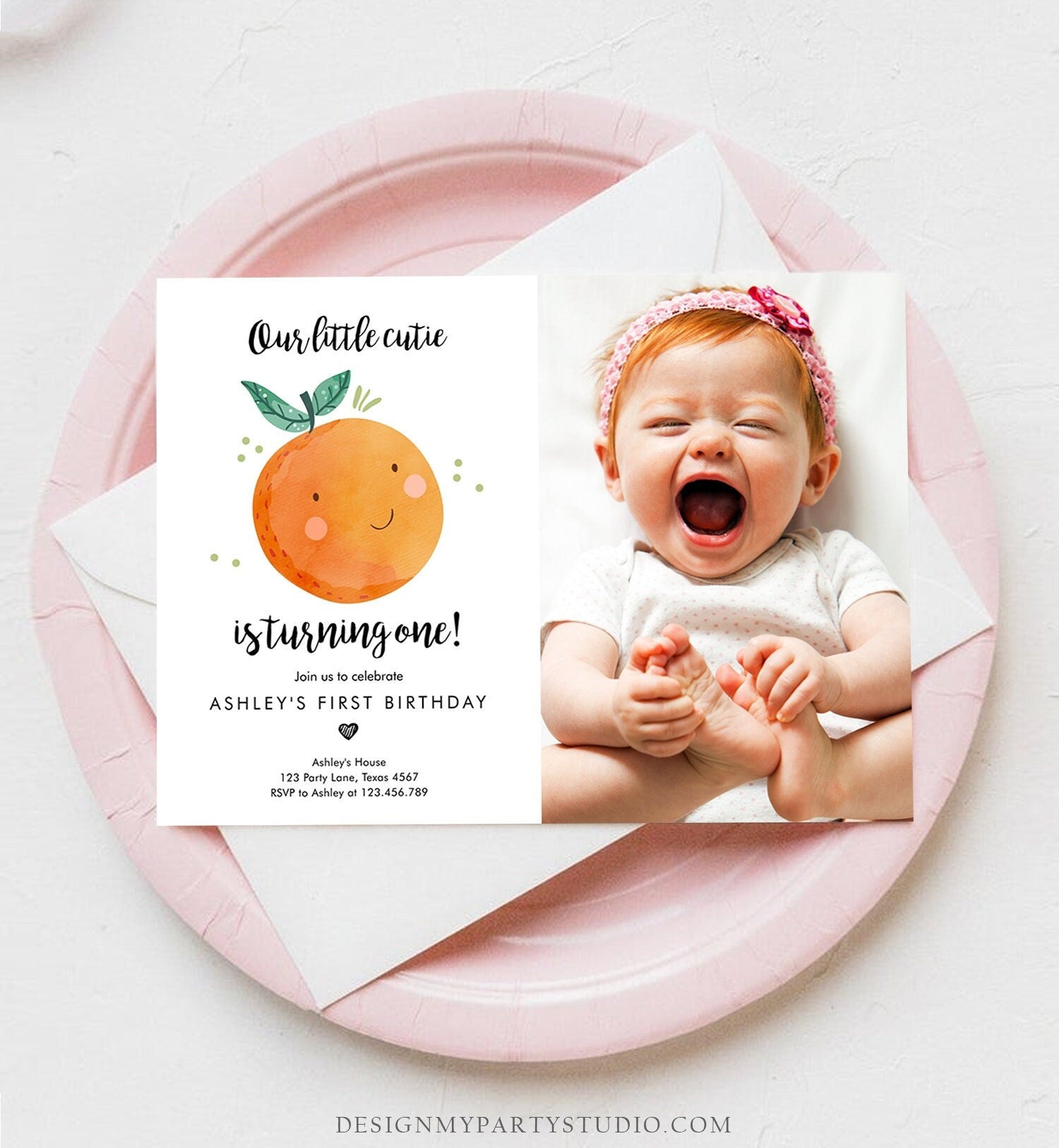 Editable Little Cutie Birthday Invitation Clementine Oranges Party Boy Girl Orange Citrus Digital Download Evite Template Printable 0330