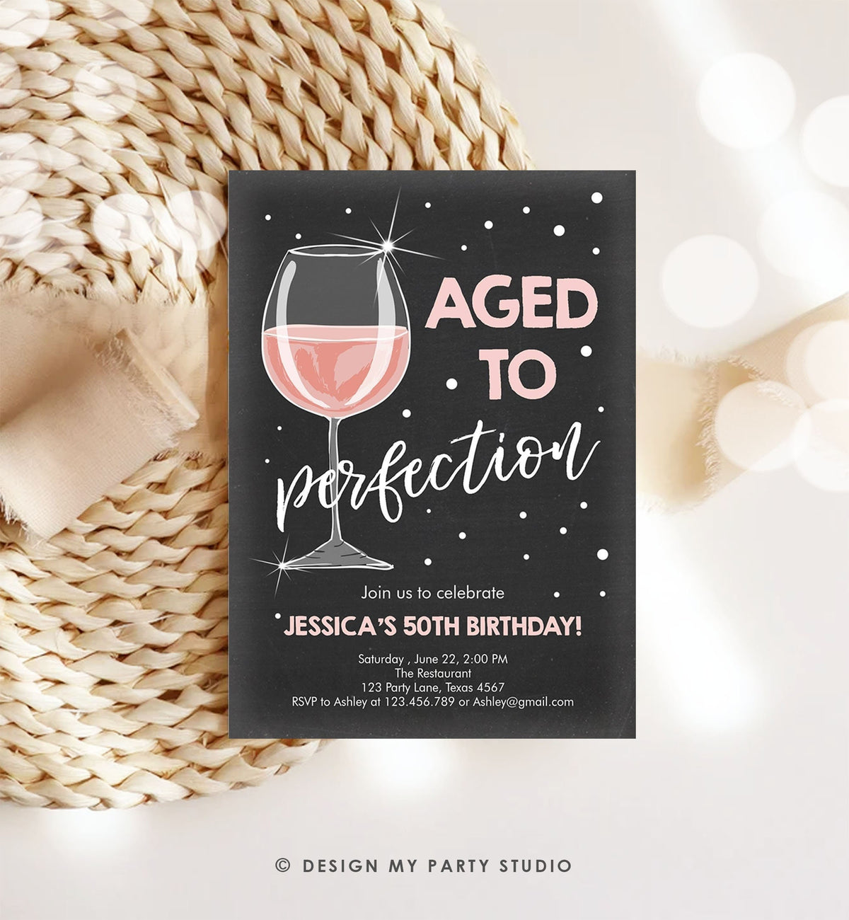 Editable Aged to Perfection Birthday Invitation Wine Bubbly Adult Birthday Rustic Surprise Digital Download Evite Template Printable 0252