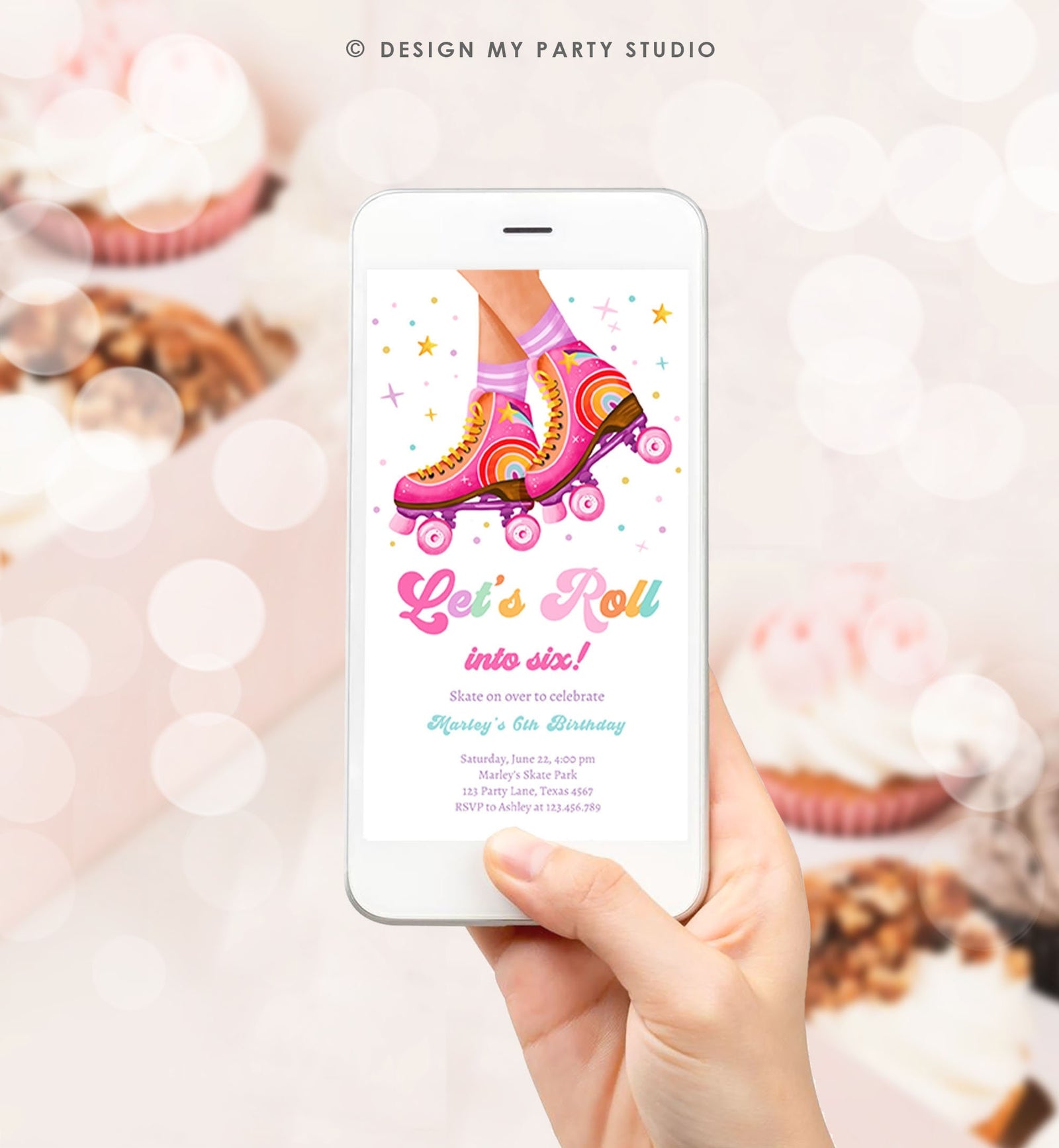 Editable Roller Skating Birthday Party Evite Teen Girl Skating Skate Rollerblade Rainbow Electronic Digital Download Template Printable 0514