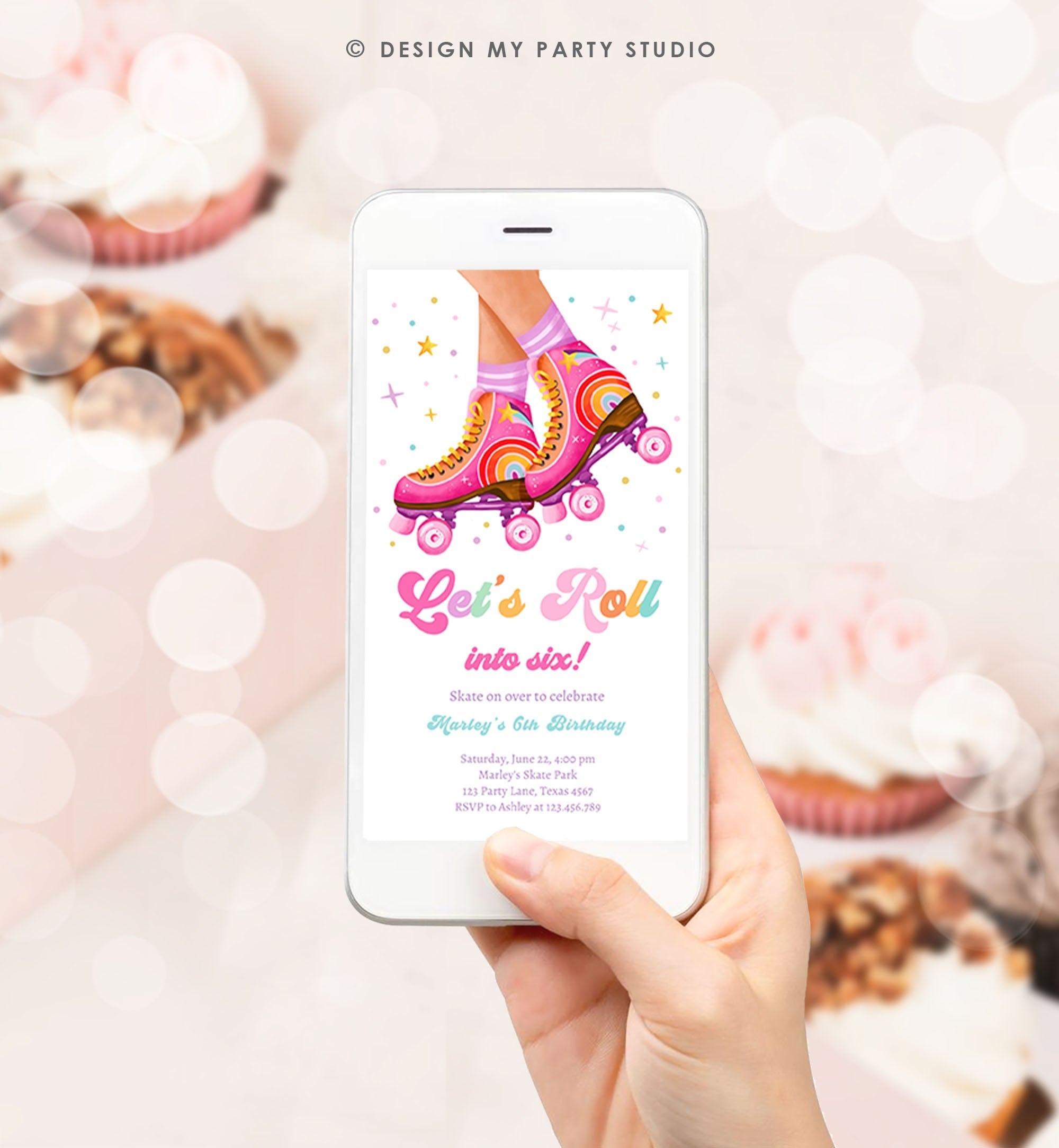 Editable Roller Skating Birthday Party Evite Teen Girl Skating Skate Rollerblade Rainbow Electronic Digital Download Template Printable 0514