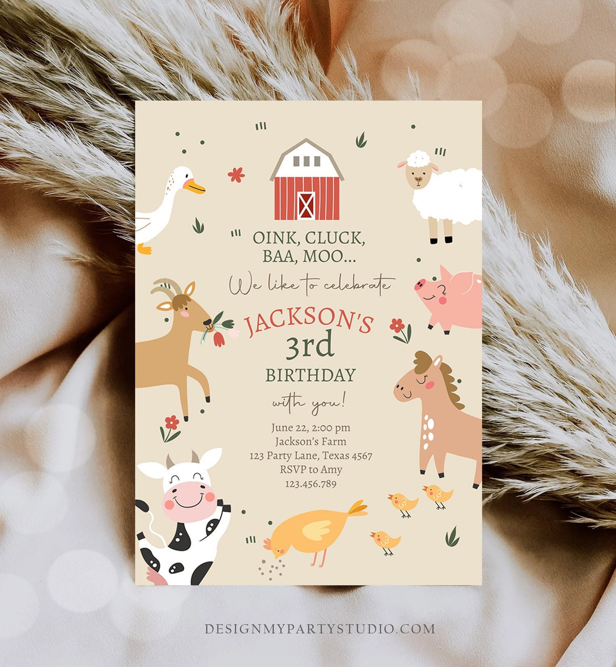 Editable Farm Animals Birthday Invitation Boy Farm Barnyard Birthday Party Animals Modern Farm Digital Download Template Printable 0436