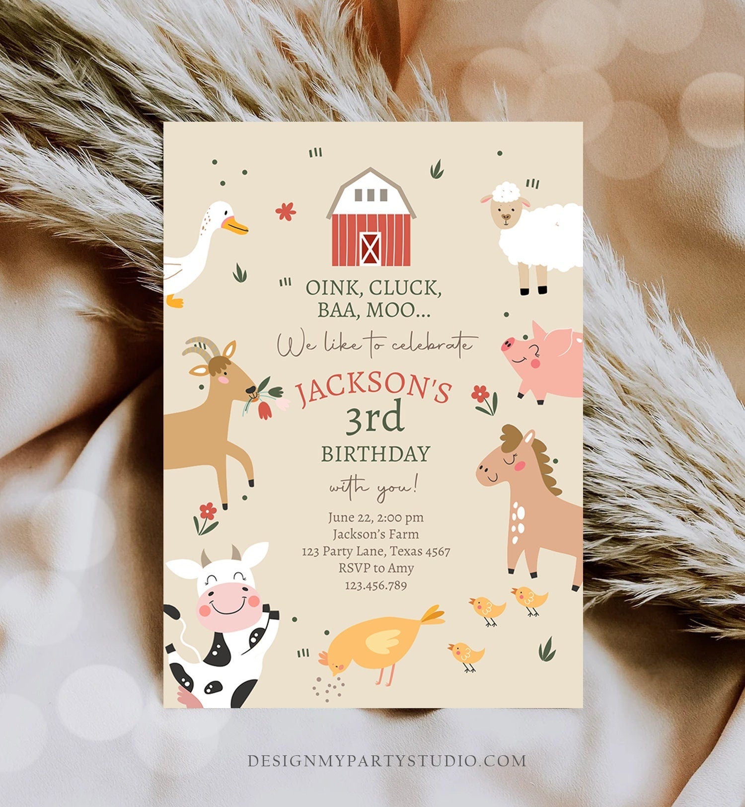 Editable Farm Animals Birthday Invitation Boy Farm Barnyard Birthday Party Animals Modern Farm Digital Download Template Printable 0436