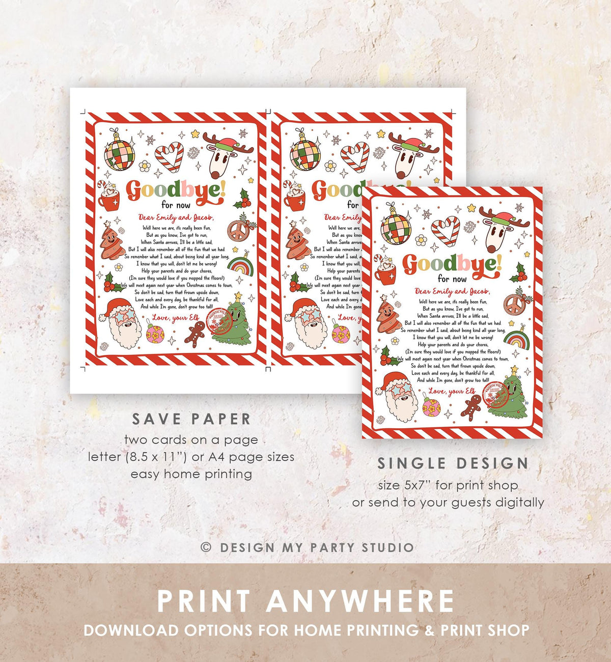 Editable Elf Goodbye Letter Departure Letter Christmas Goodbye from Your Elf Christmas Elf Santa Claus Poem Digital Template Printable 0522