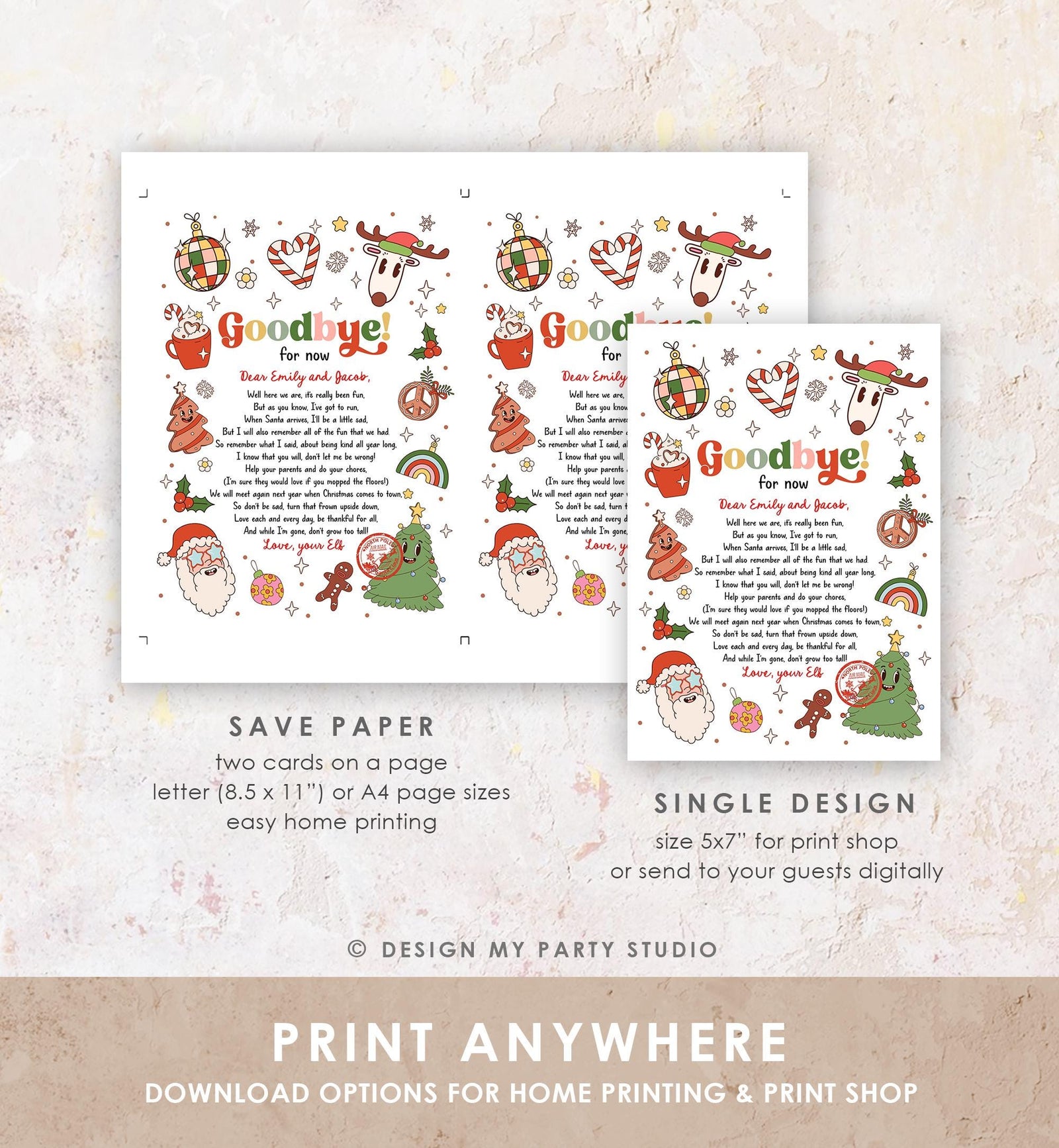 Editable Elf Goodbye Letter Departure Letter Christmas Goodbye from Your Elf Christmas Elf Santa Claus Poem Digital Template Printable 0522