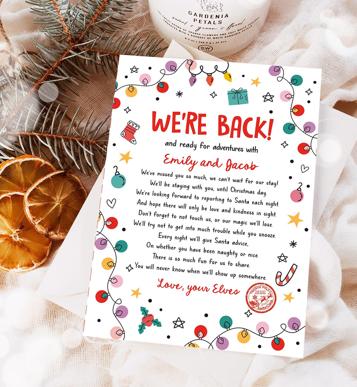 Editable Elf Arrival Letter Return Letter Christmas Elf We&#39;re Back Elf Welcome Hello from Elves Boy Girl Digital Template Printable 0521