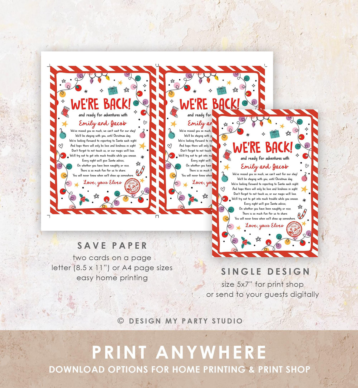 Editable Elf Arrival Letter Return Letter Christmas Elf We&#39;re Back Elf Welcome Hello from Elves Boy Girl Digital Template Printable 0521