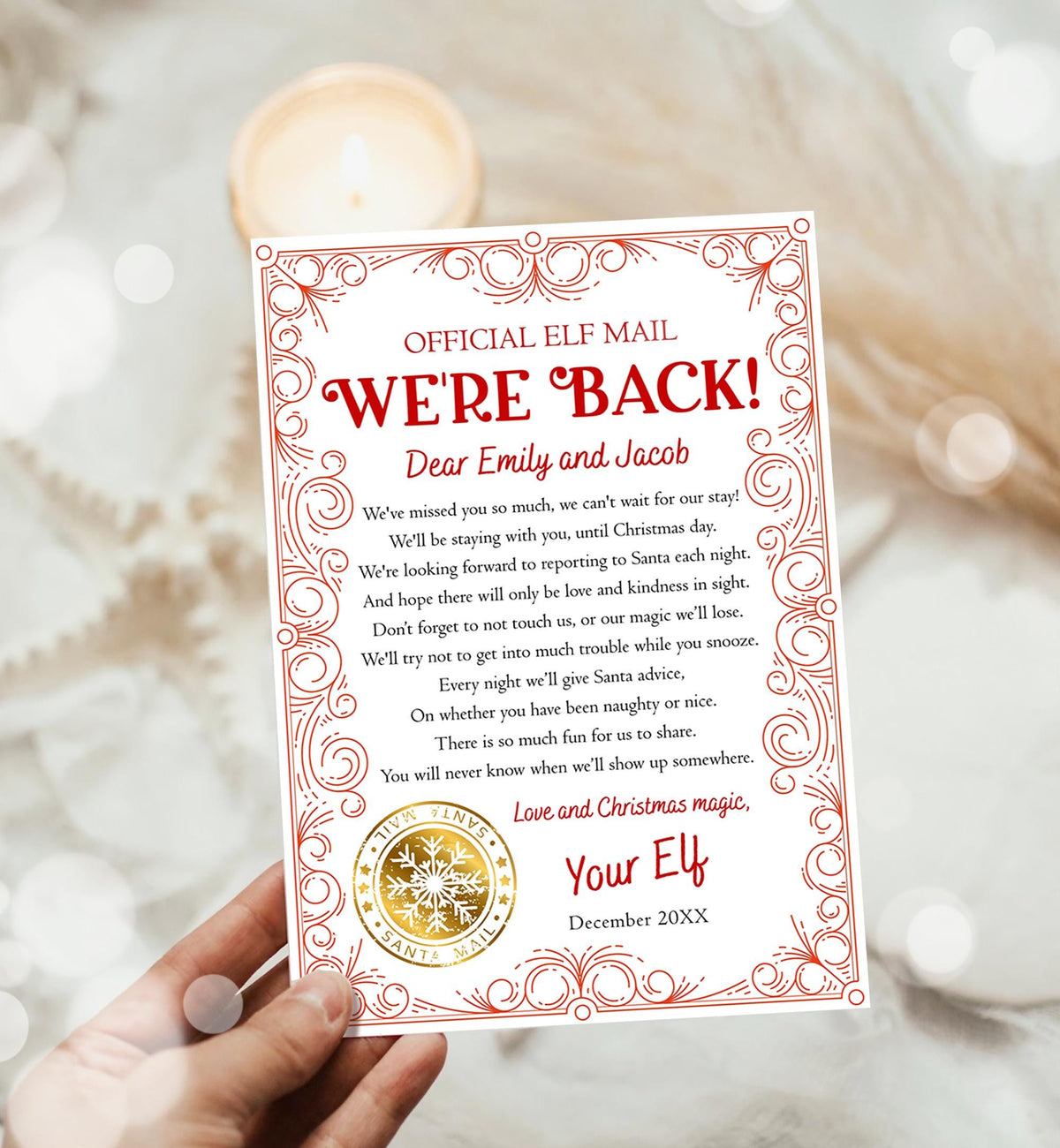 Editable We&#39;re Back Elf Arrival Letter Return Letter Christmas Elf Elf Welcome Hello from Elves Boy Girl Digital Template Printable 0523