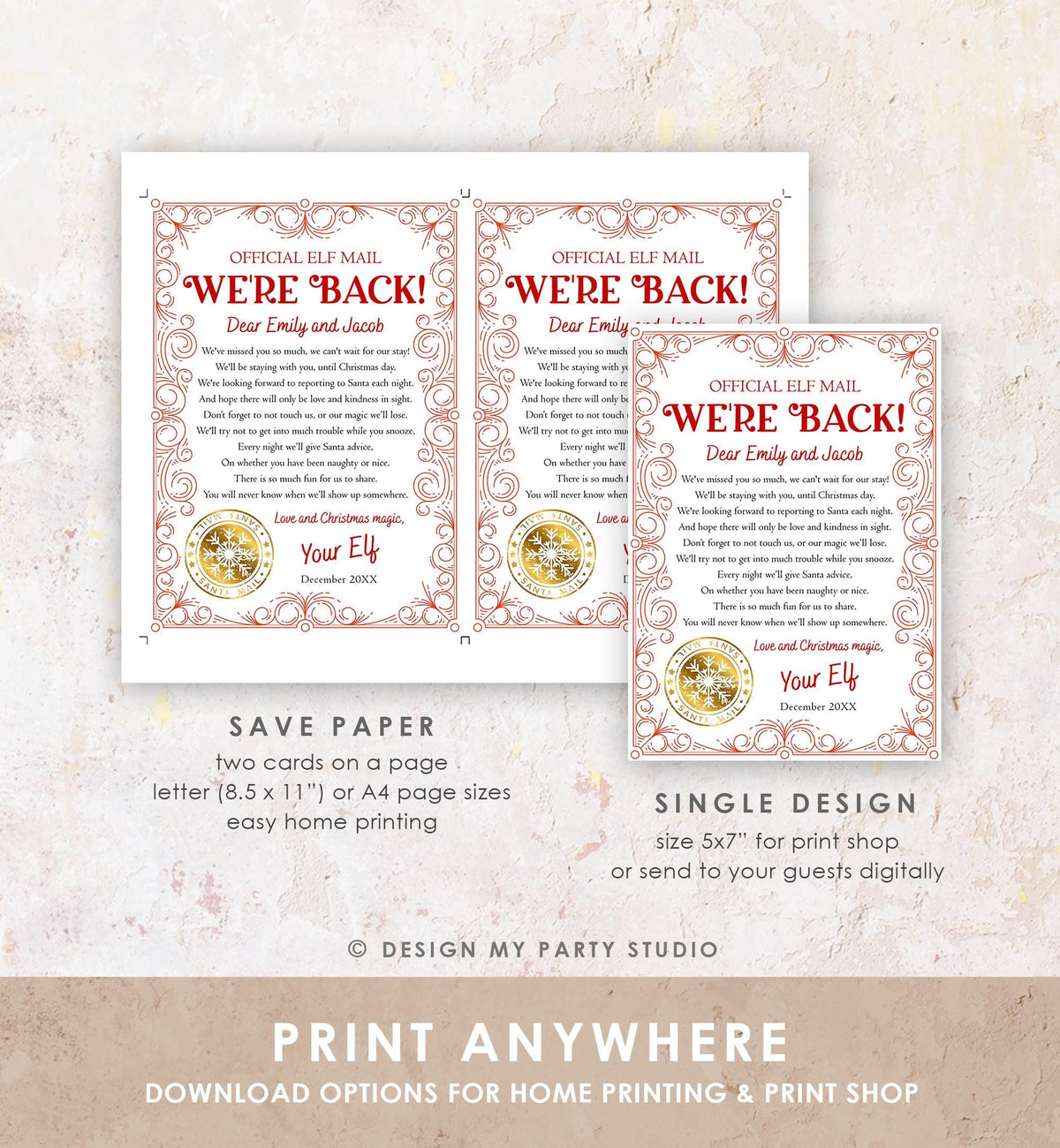 Editable We&#39;re Back Elf Arrival Letter Return Letter Christmas Elf Elf Welcome Hello from Elves Boy Girl Digital Template Printable 0523