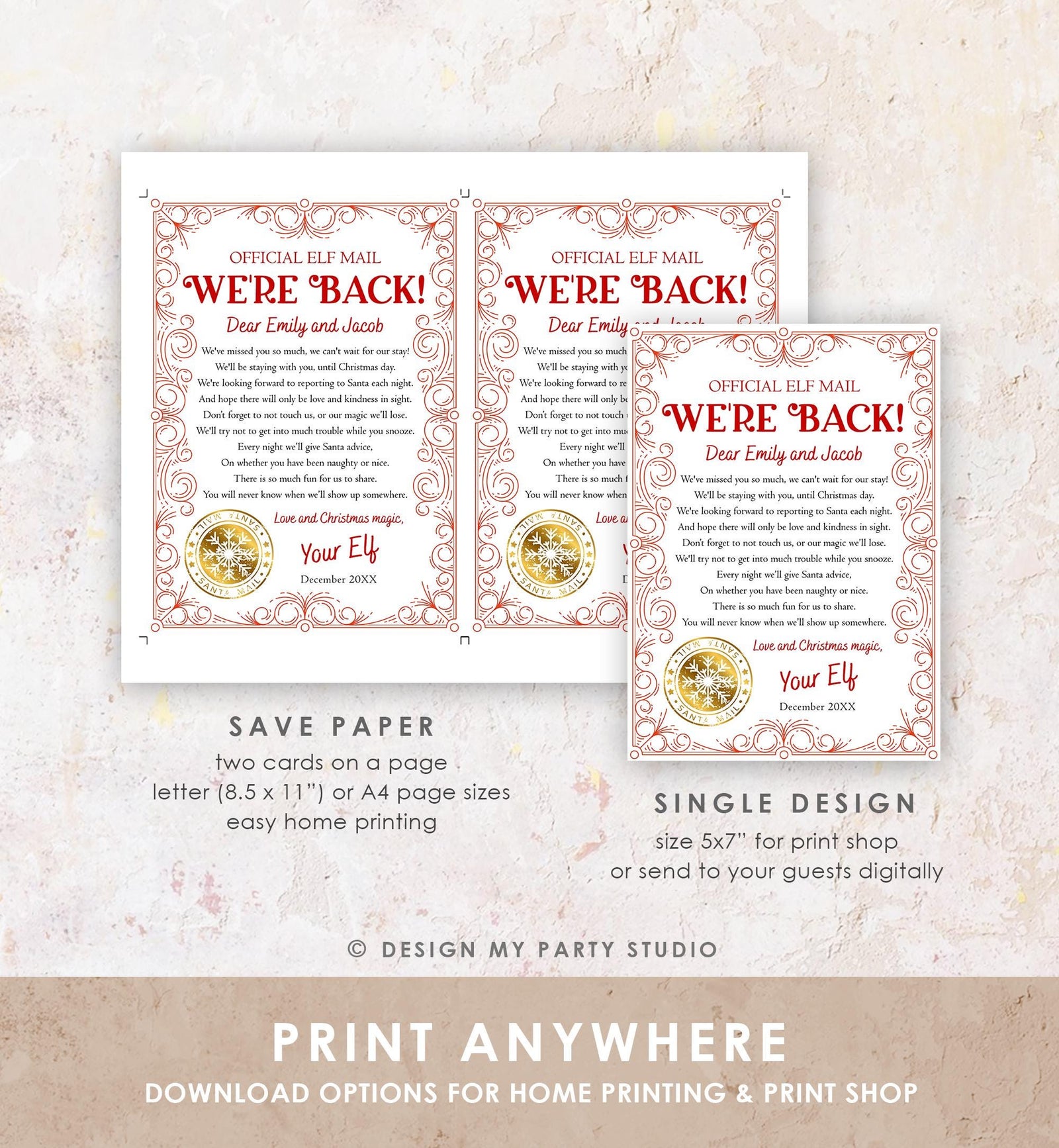 Editable We're Back Elf Arrival Letter Return Letter Christmas Elf Elf Welcome Hello from Elves Boy Girl Digital Template Printable 0523