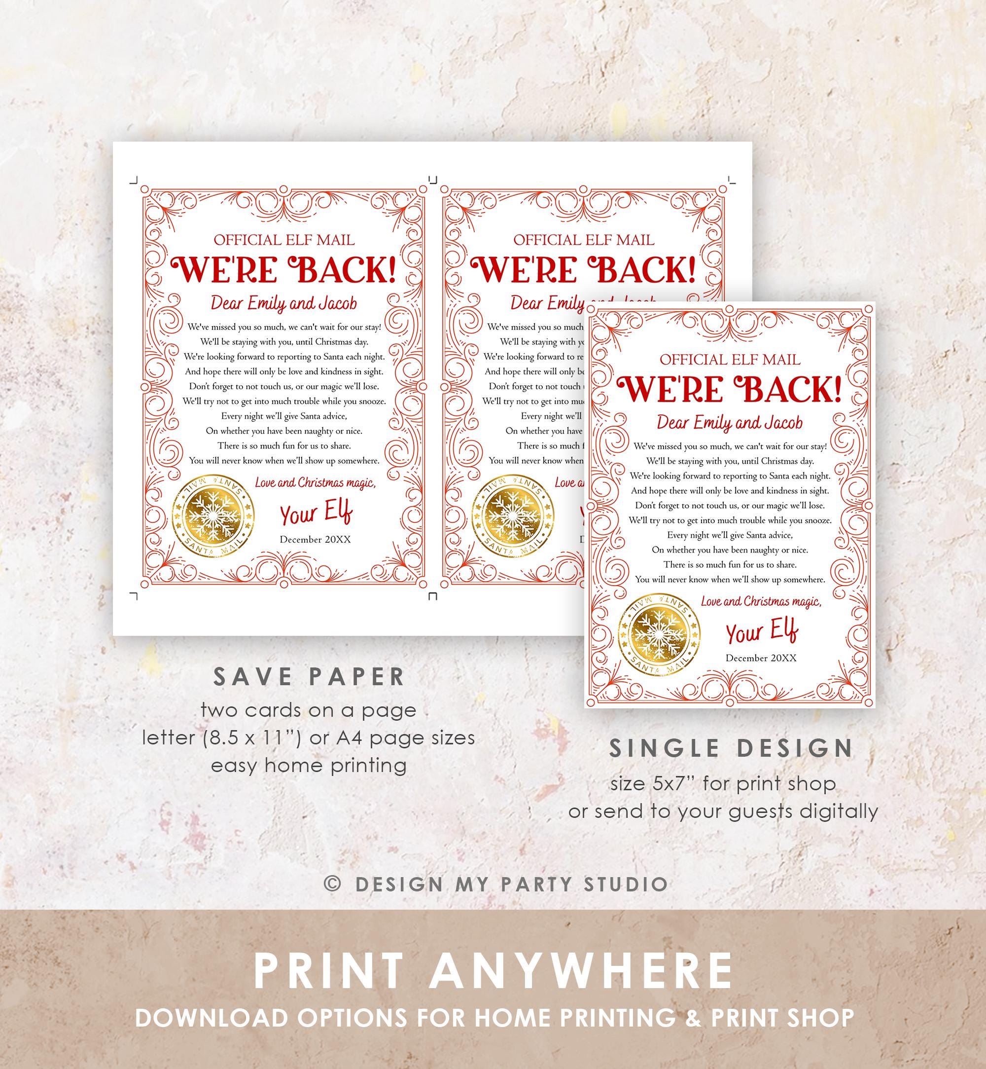 Editable We're Back Elf Arrival Letter Return Letter Christmas Elf Elf Welcome Hello from Elves Boy Girl Digital Template Printable 0523