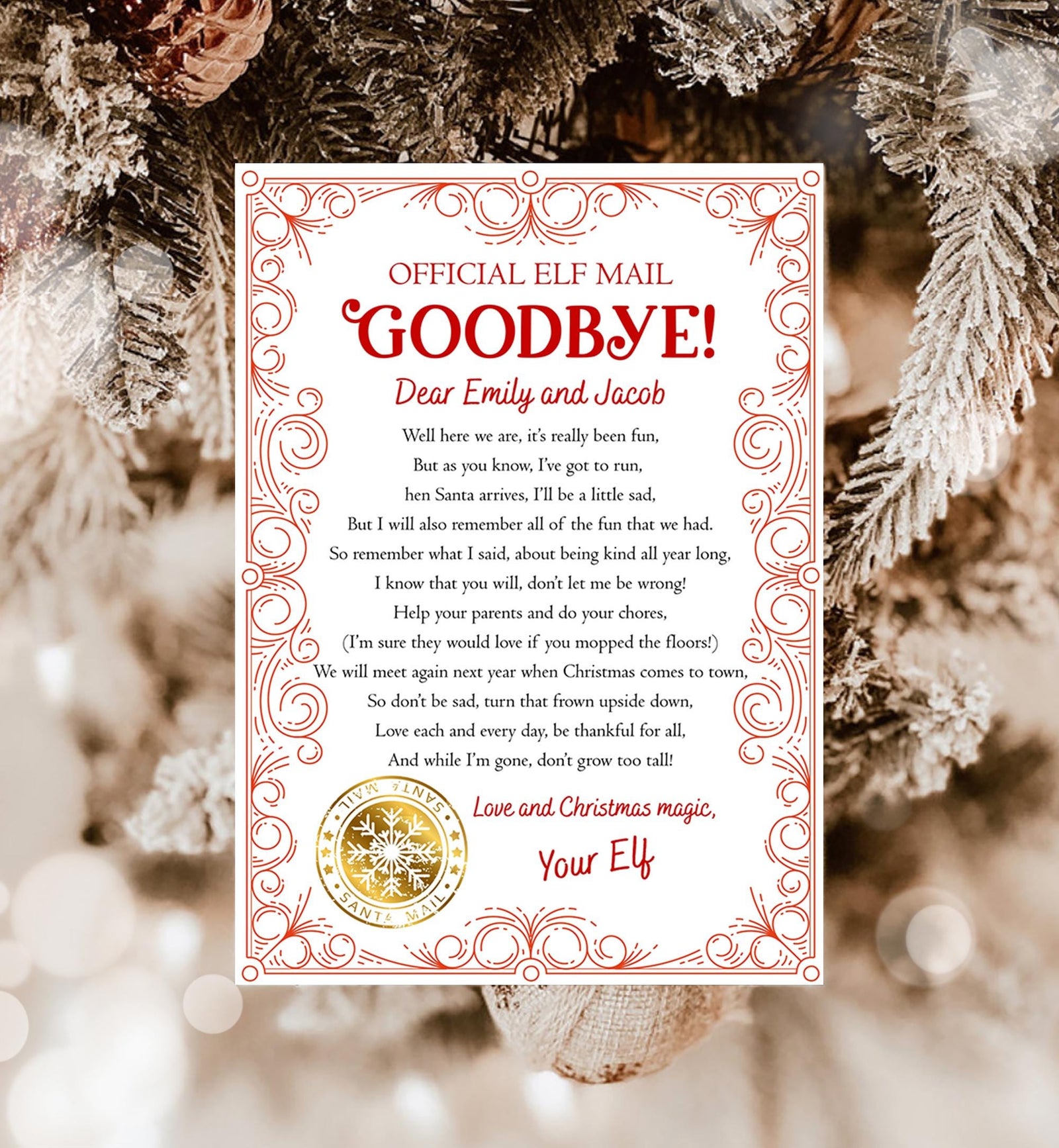 Editable Elf Goodbye Letter Departure Letter Christmas Goodbye from Your Elf Christmas Elf Santa Claus Poem Digital Template Printable 0523