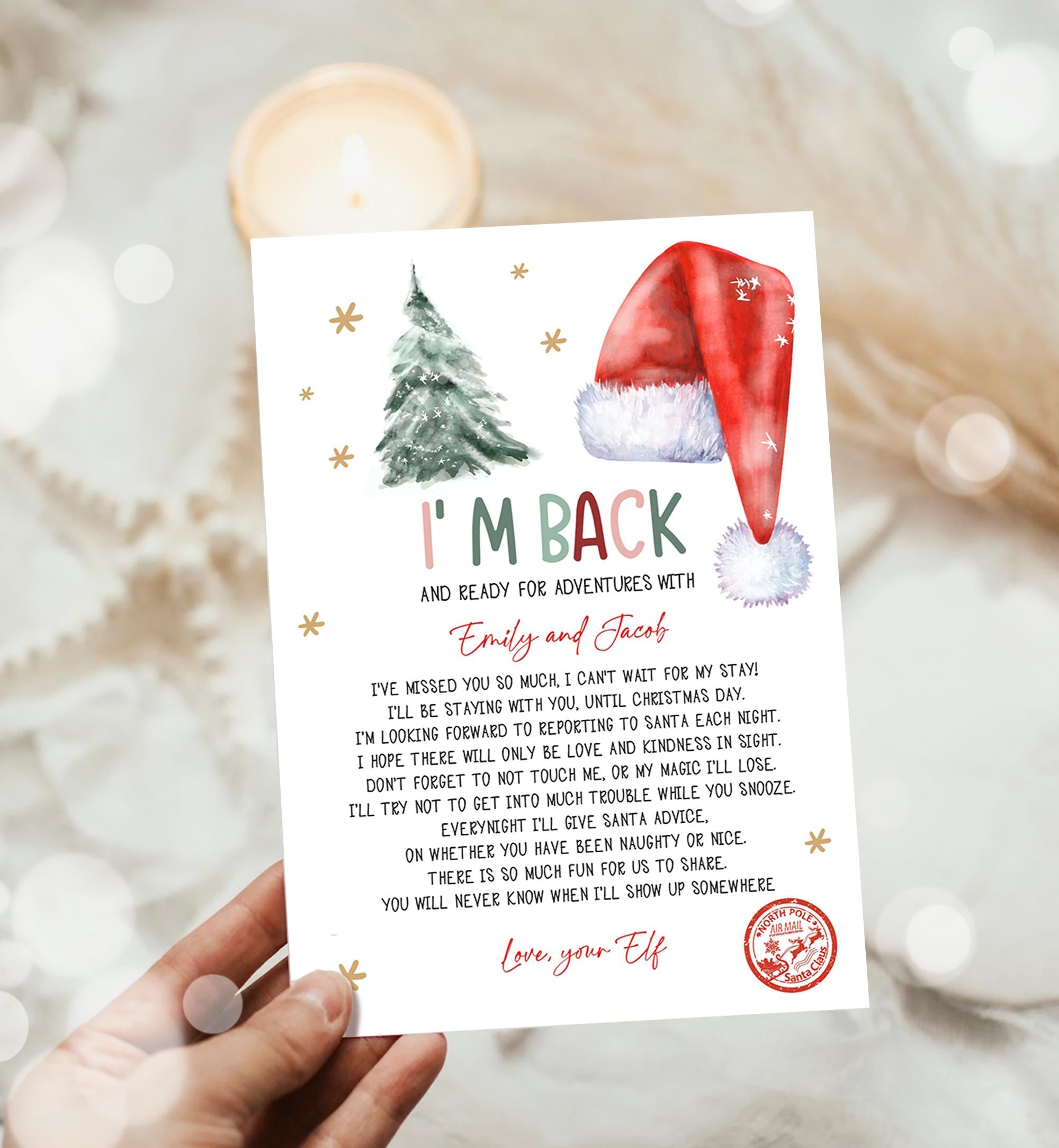 Editable Elf I'm Back Arrival Letter Return Letter Christmas Elf Elf Welcome Christmas Elf Letter From Your Elf Printable Template 0444