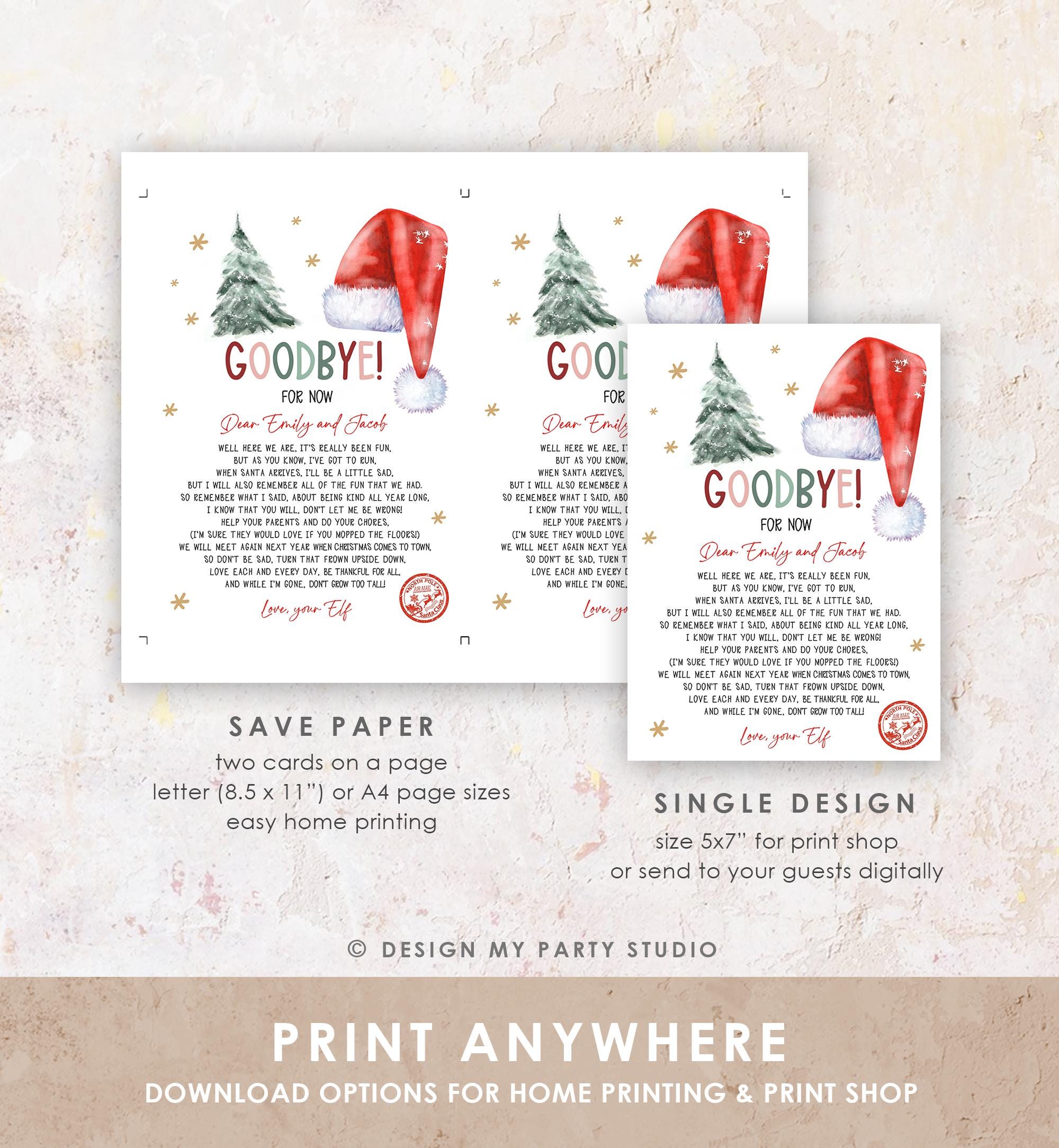 Editable Elf Goodbye Letter Departure Letter Christmas Goodbye from Your Elf Christmas Elf Letter Santa Claus Poem Printable Template 0444