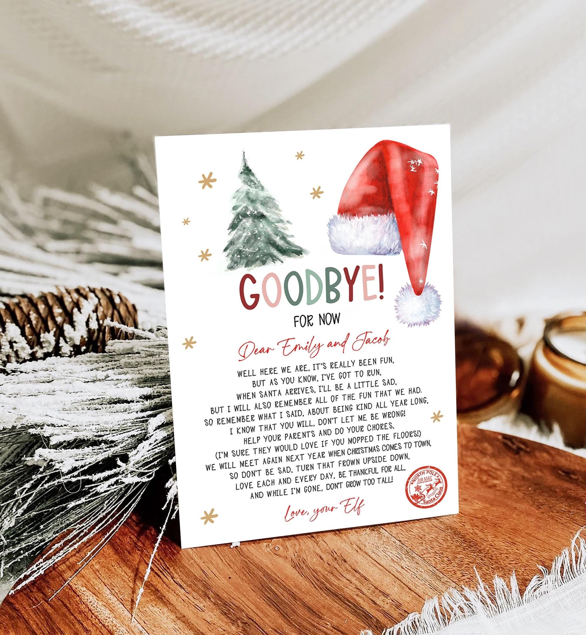 Editable Elf Goodbye Letter Departure Letter Christmas Goodbye from Your Elf Christmas Elf Letter Santa Claus Poem Printable Template 0444